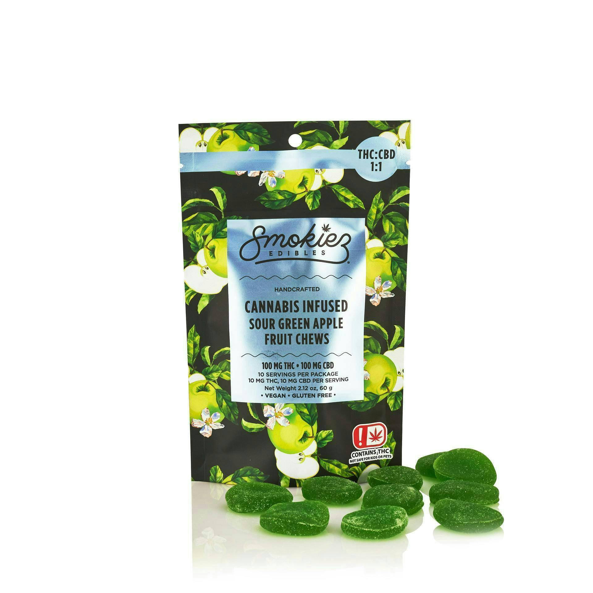 Sour Green Apple Gummies THC:CBD 1:1 | 100mg | 10ct | 10mg/ea