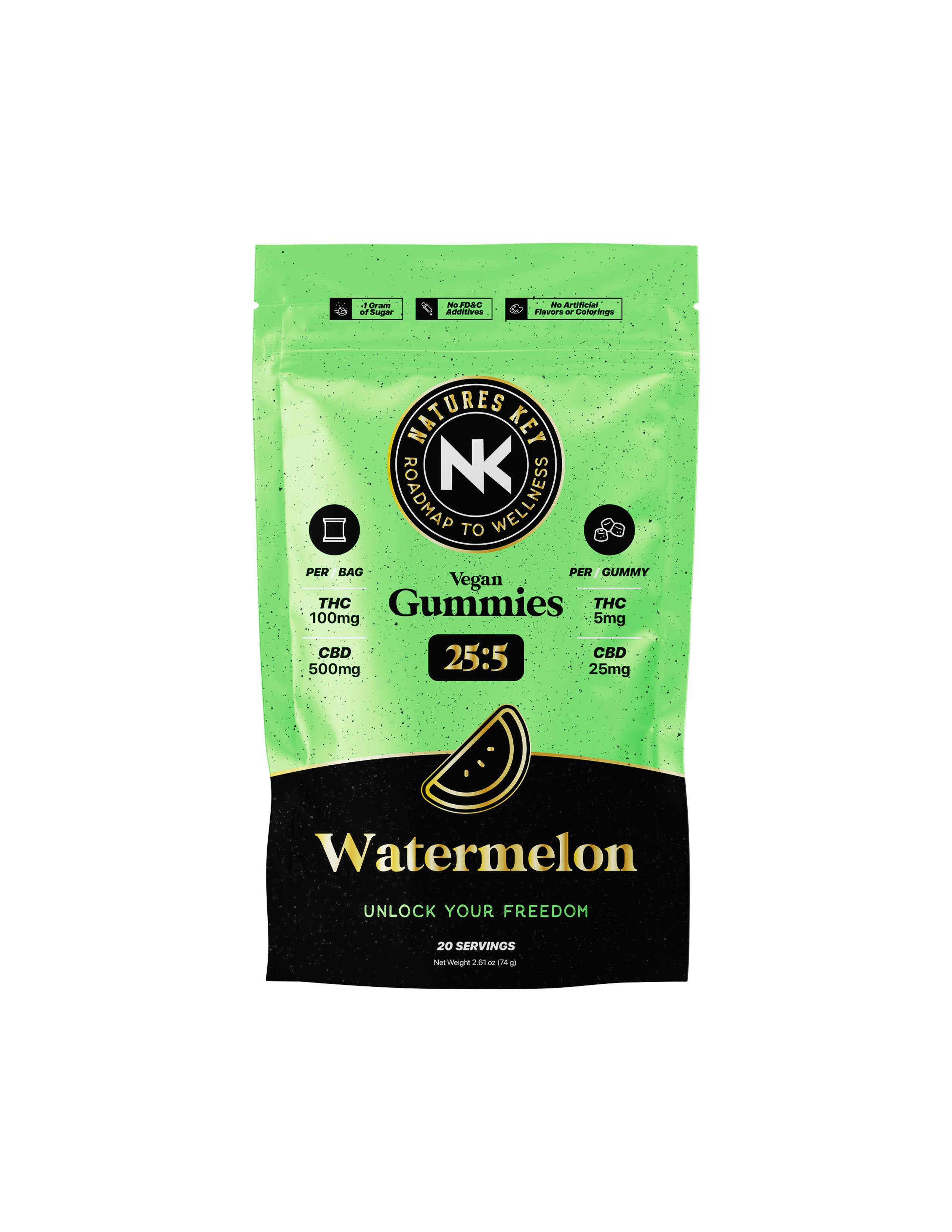 Watermelon | 25:5 | 500mg CBD | 100mg THC | Vegan Gummies