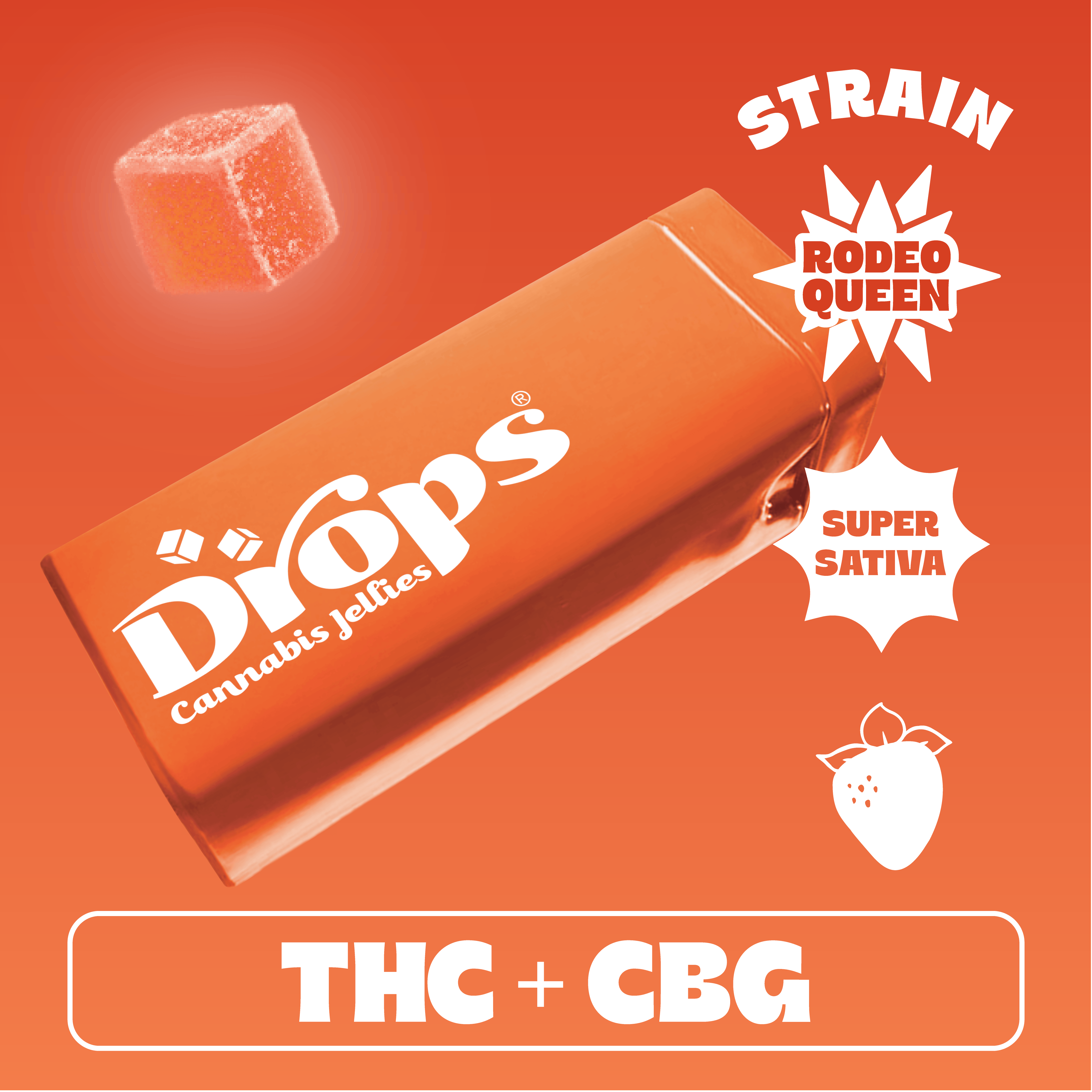 Drops | Strawberry 20pc Rodeo Queen| Super Sativa (100mg THC + 100mg CBG)