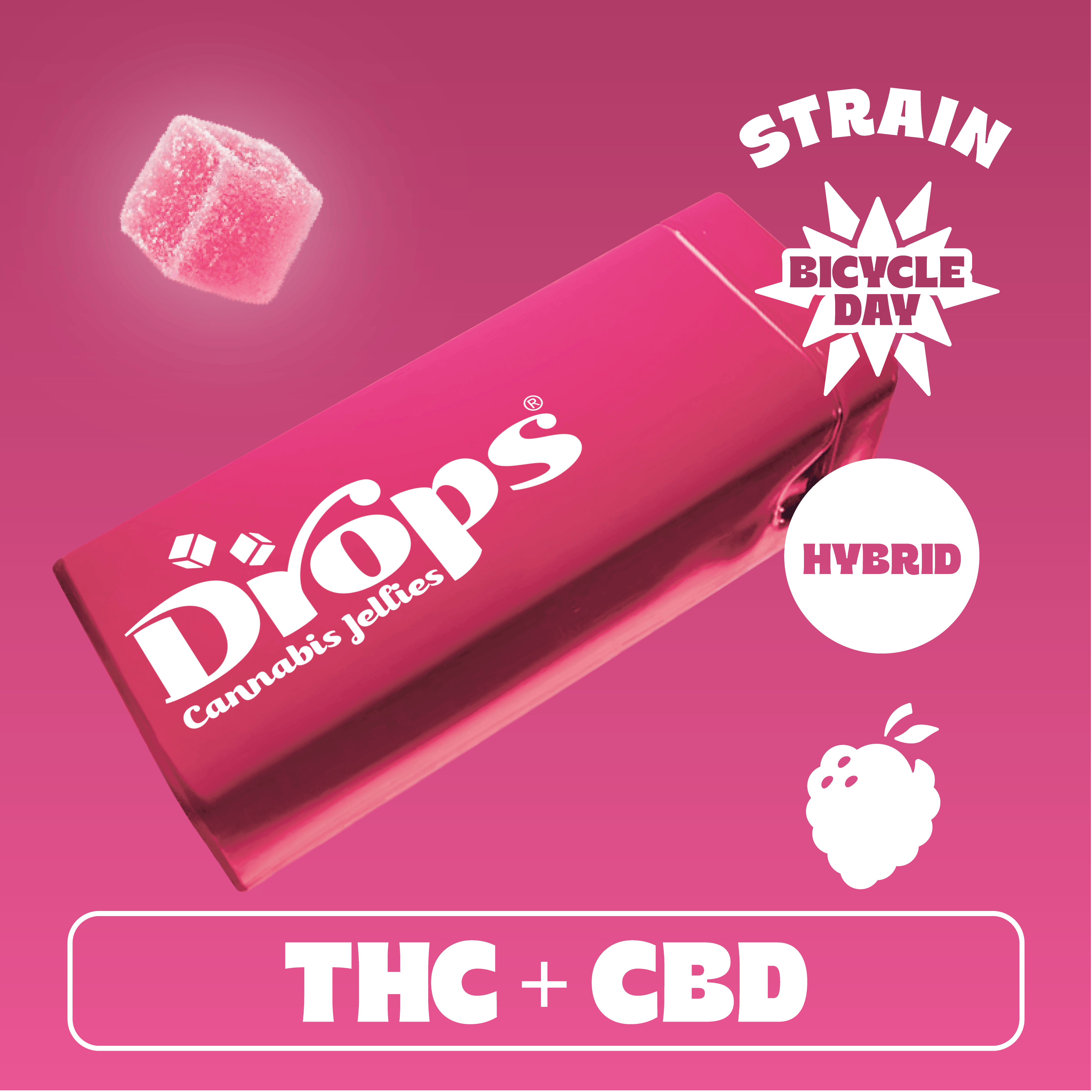 Drops | Raspberry 20pc Bicycle Day | Hybrid (100mg THC + 50mg CBD)