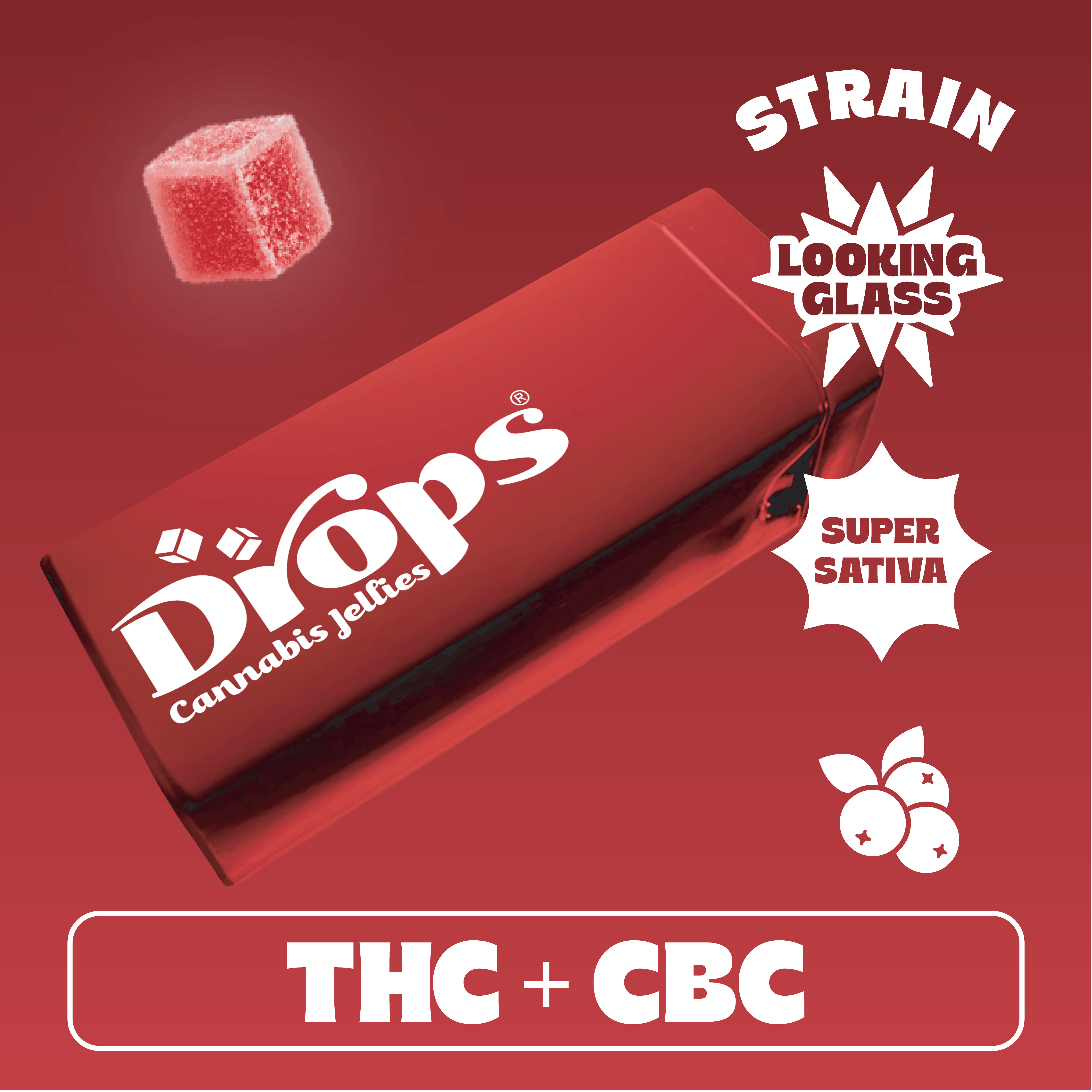 Drops | Cranberry 20pc Looking Glass | Super Sativa (100mg THC + 100mg CBC)