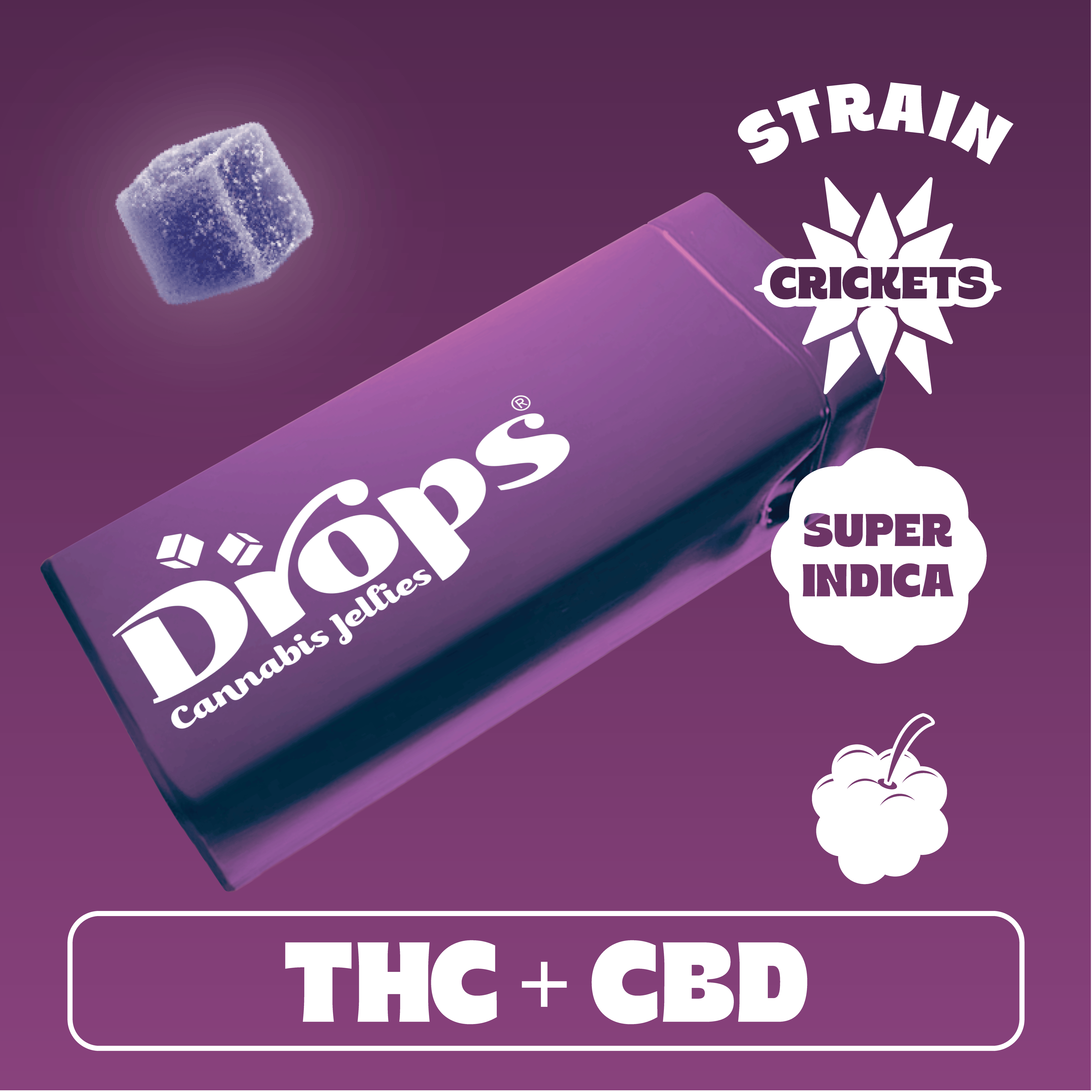 Drops | Blackberry 20pc Crickets | Super Indica (100mg THC + 200mg CB)