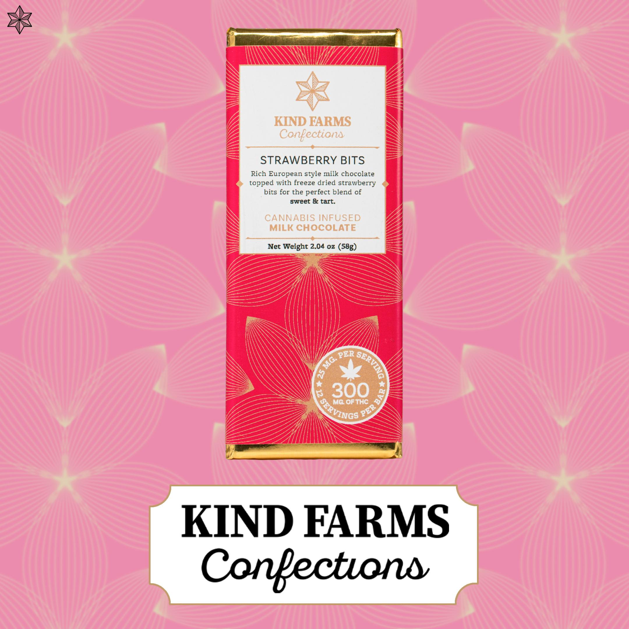 Milk Strawberry Bits Bars 300mg THC - Kind Farms Confections by Kind Farms Reserve