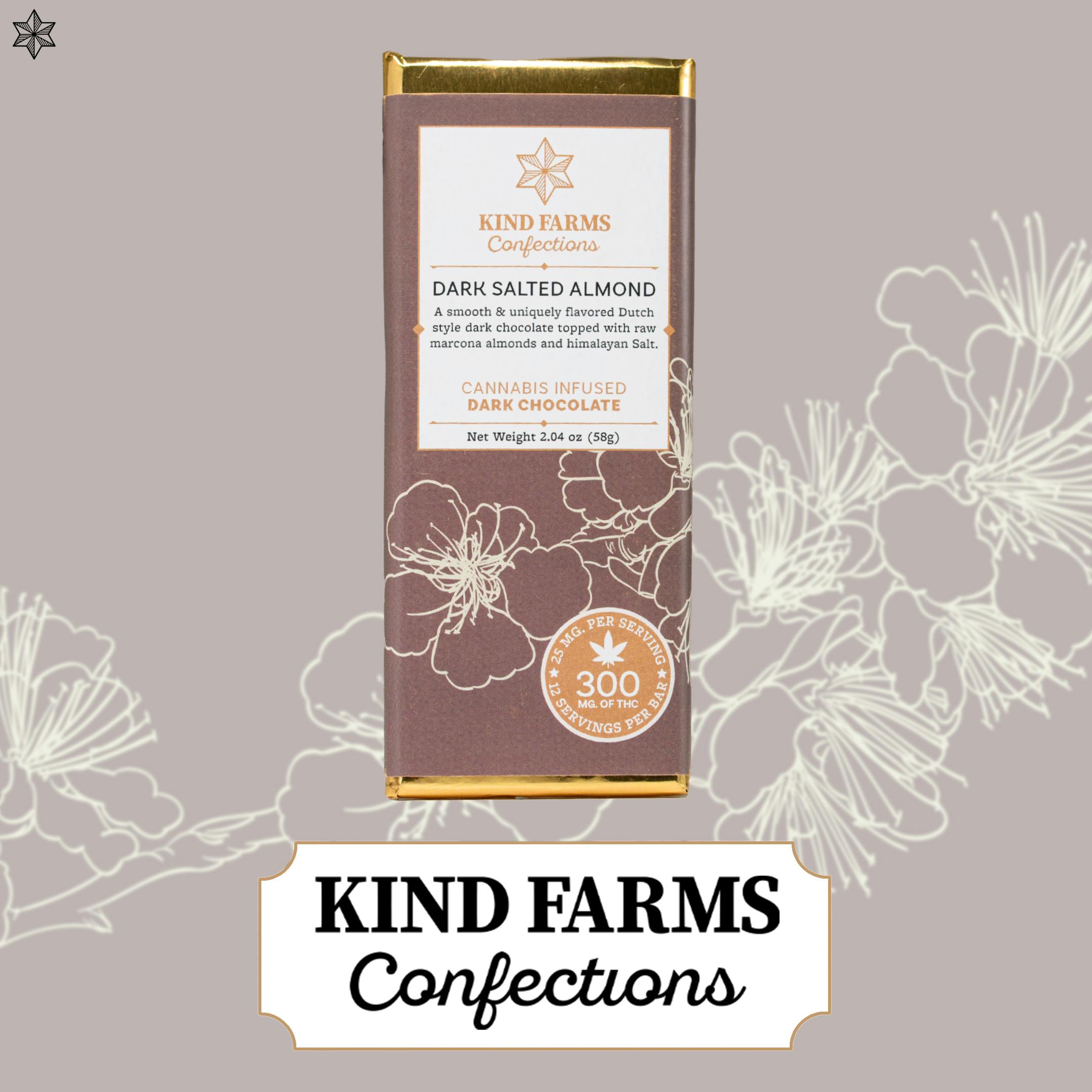 Dark Salted Almond Bar 300mg THC - Kind Farms Confections by Kind Farms Reserve