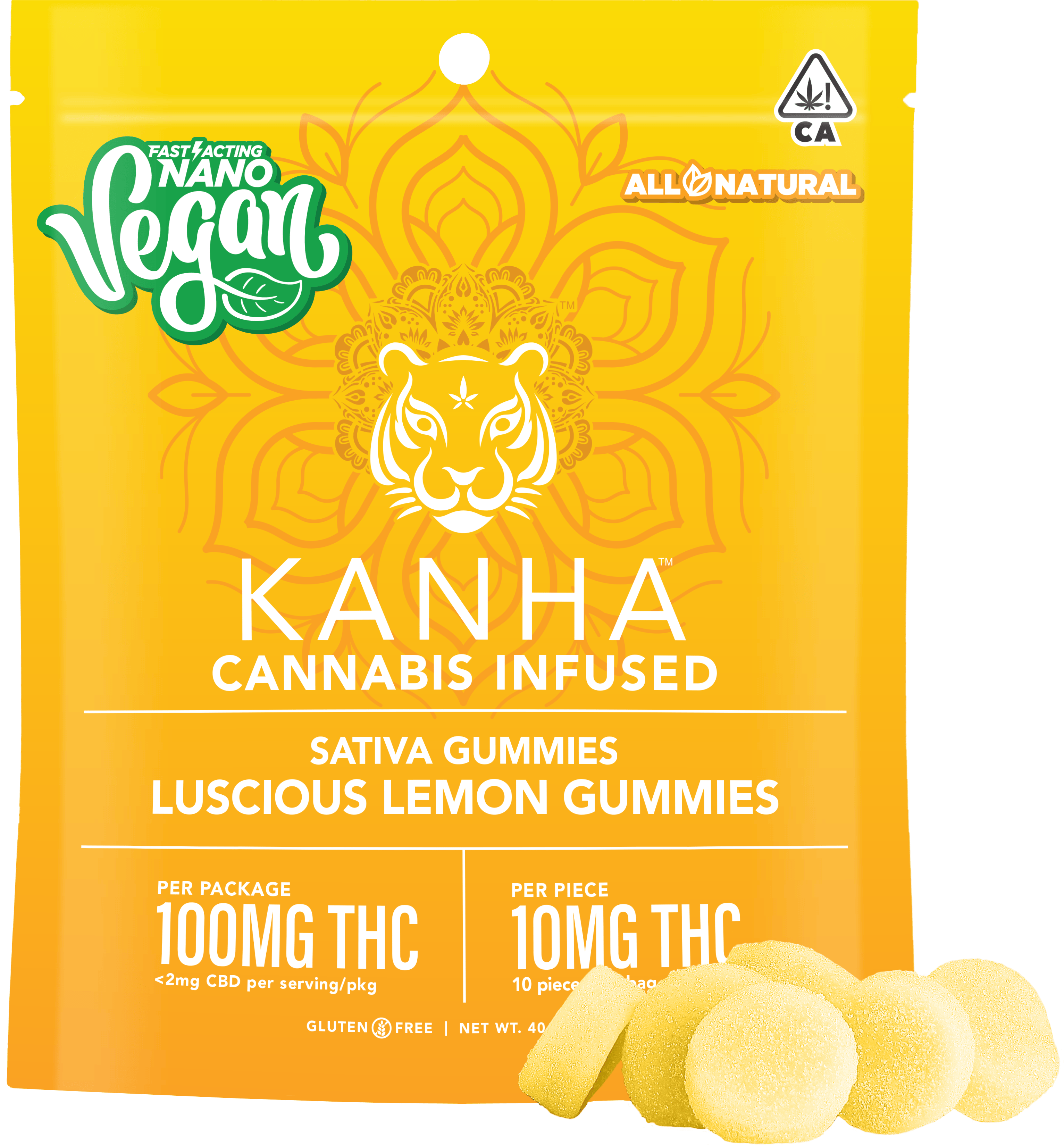 KANHA | VEGAN NANO | Luscious Lemon | Sativa | 100mg THC | 10-pack