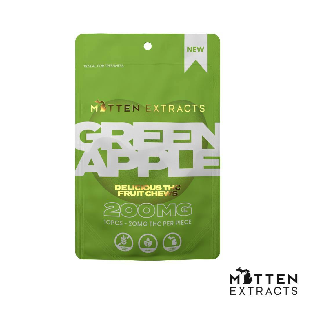 Mitten Extracts | Fruit Chews | Green Apple | Gummies | 200mg | 10pk