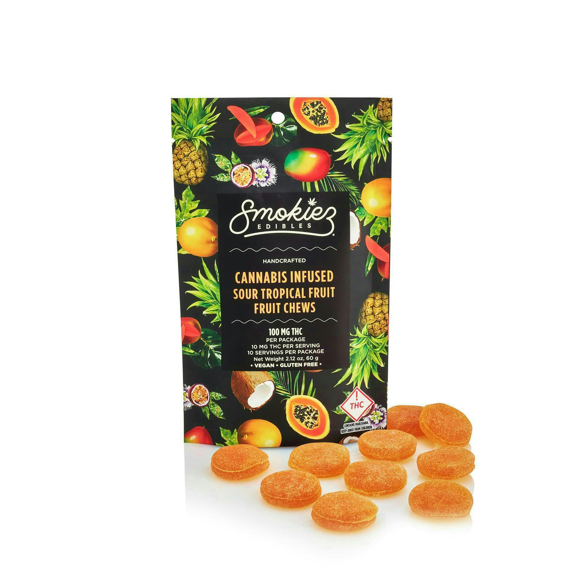 Sour Tropical Fruit Gummies | 100mg | 10ct | 100mg/ea by Smokiez Edibles