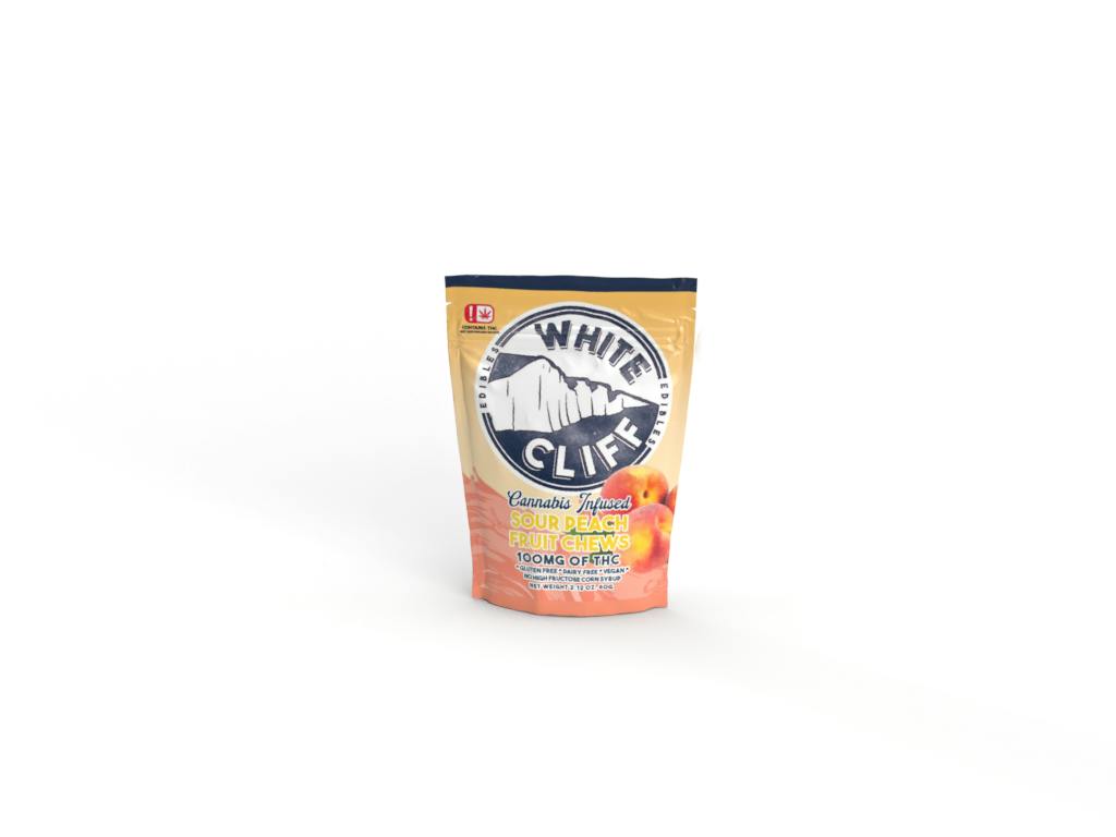 White Cliff Peach Sour THC Fruit Chews 100mg, 10, 10mg Pieces