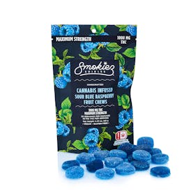 Sour Blue Raspberry 1000mg THC Fruit Chews - OK