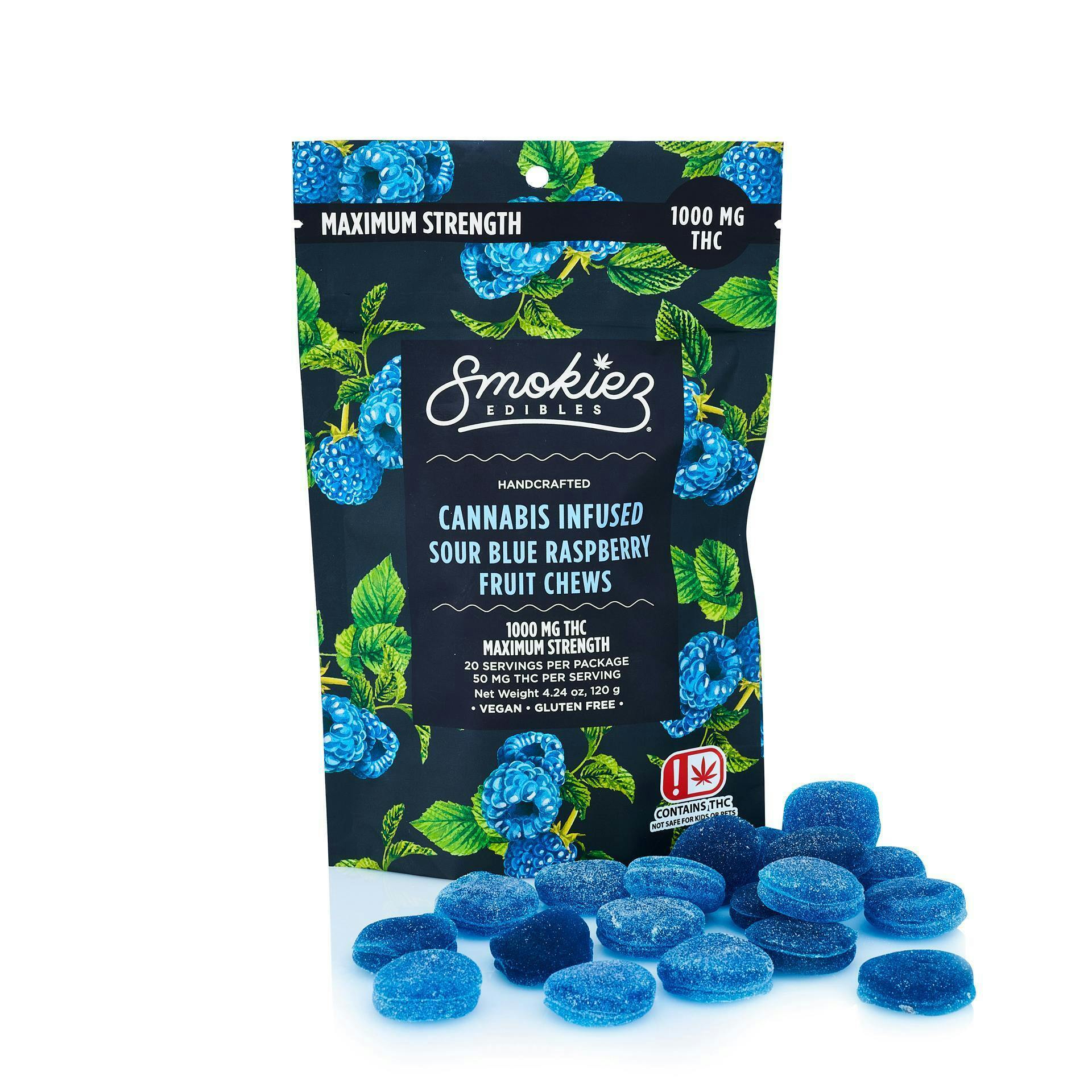 Sour Blue Raspberry Fruit Chews | 1000mg | 20ct | 50mg/ea