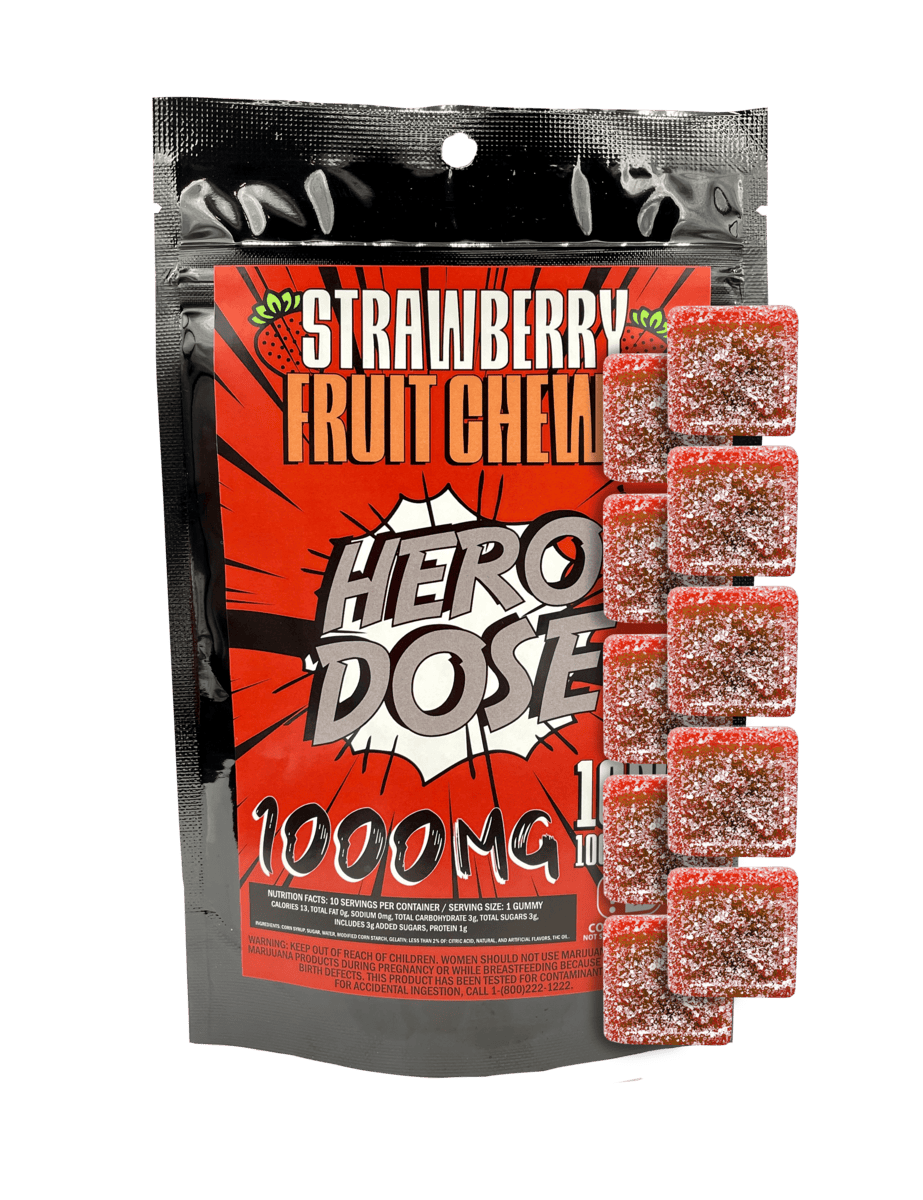 1000MG Fruit Chews Hero Dose by CANNA BASICS - 10 PIECES - STRAWBERRY