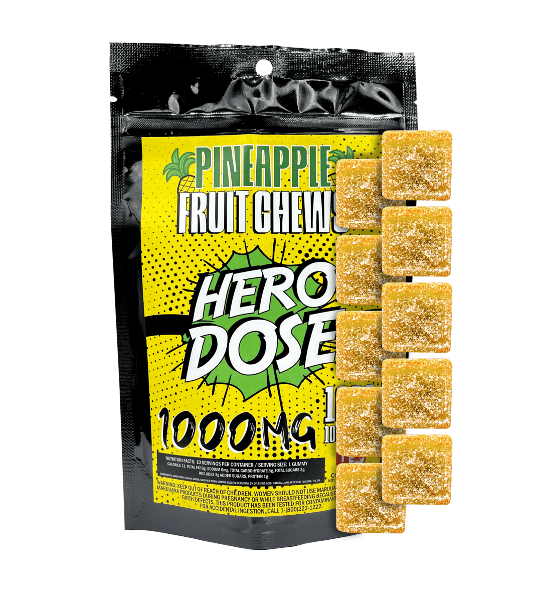 1000MG Fruit Chews Hero Dose by CANNA BASICS - 10 PIECES - PINEAPPLE