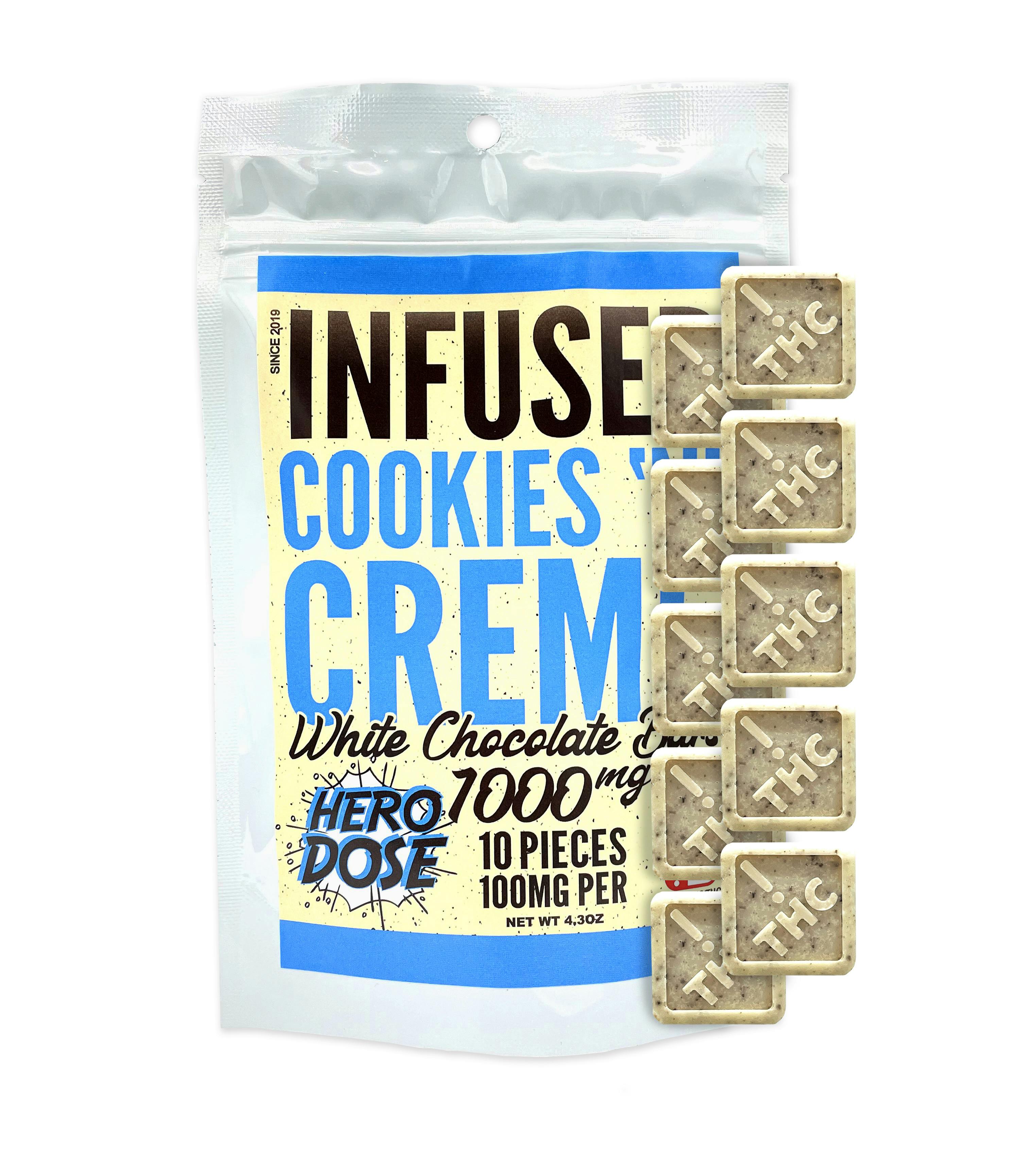 1000MG Cookies 'N' Creme White Chocolate Bars by CANNA BASICS - 10 PIECES