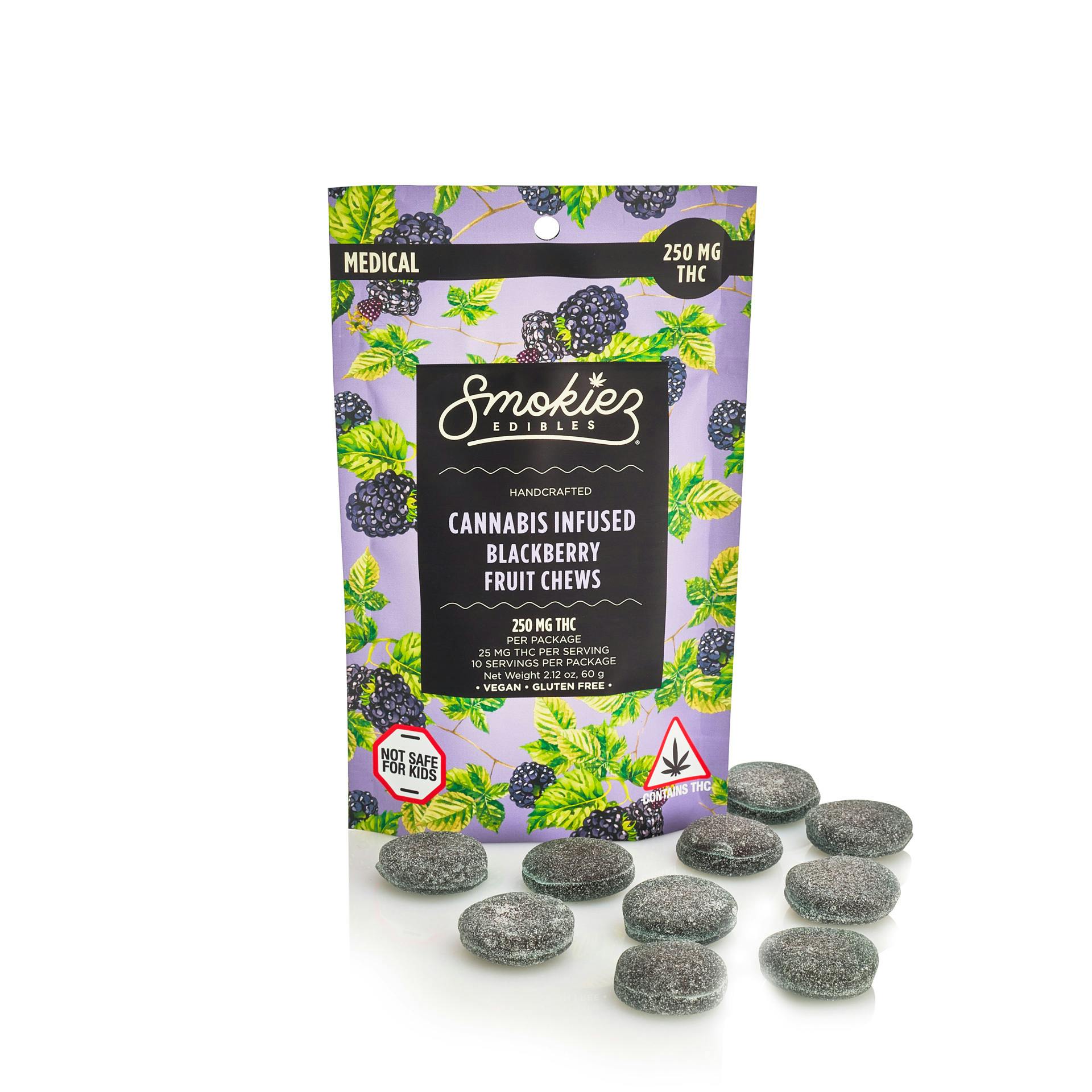 Smokiez Edibles Blackberry Fruit Chews 250mg THC MA Weedmaps