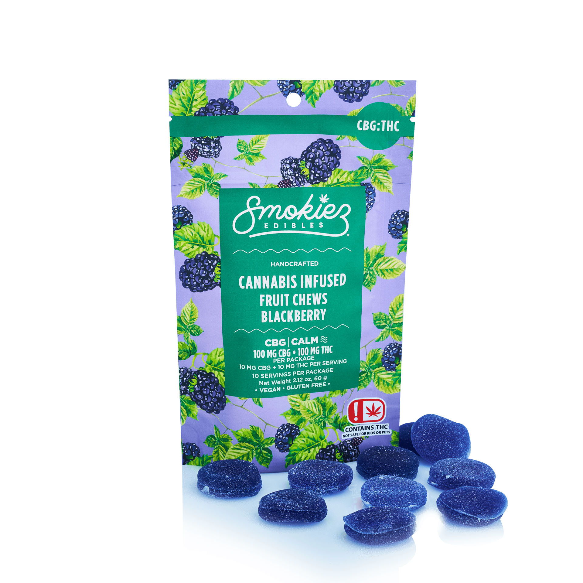 Blackberry Fruit Chews THC:CBG 1:1 | 100mg | 10ct | 10mg/ea by Smokiez Edibles