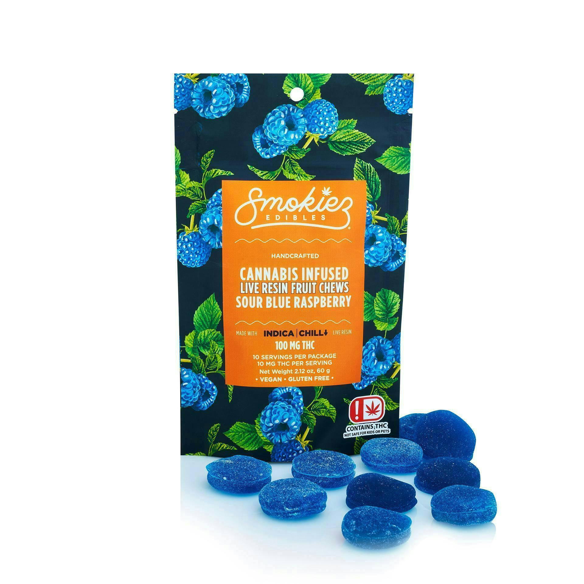 Sour Blue Raspberry Live Resin Gummies | 100mg | 10ct | 10mg/ea by Smokiez Edibles