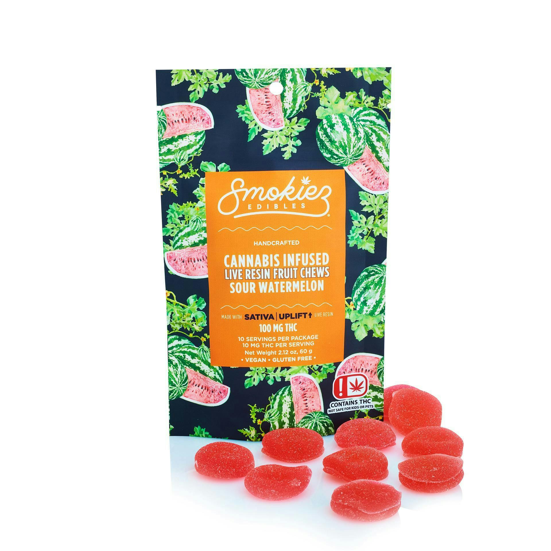 Sour Watermelon Live Resin Fruit Chews | 100mg | 10ct | 10mg/ea