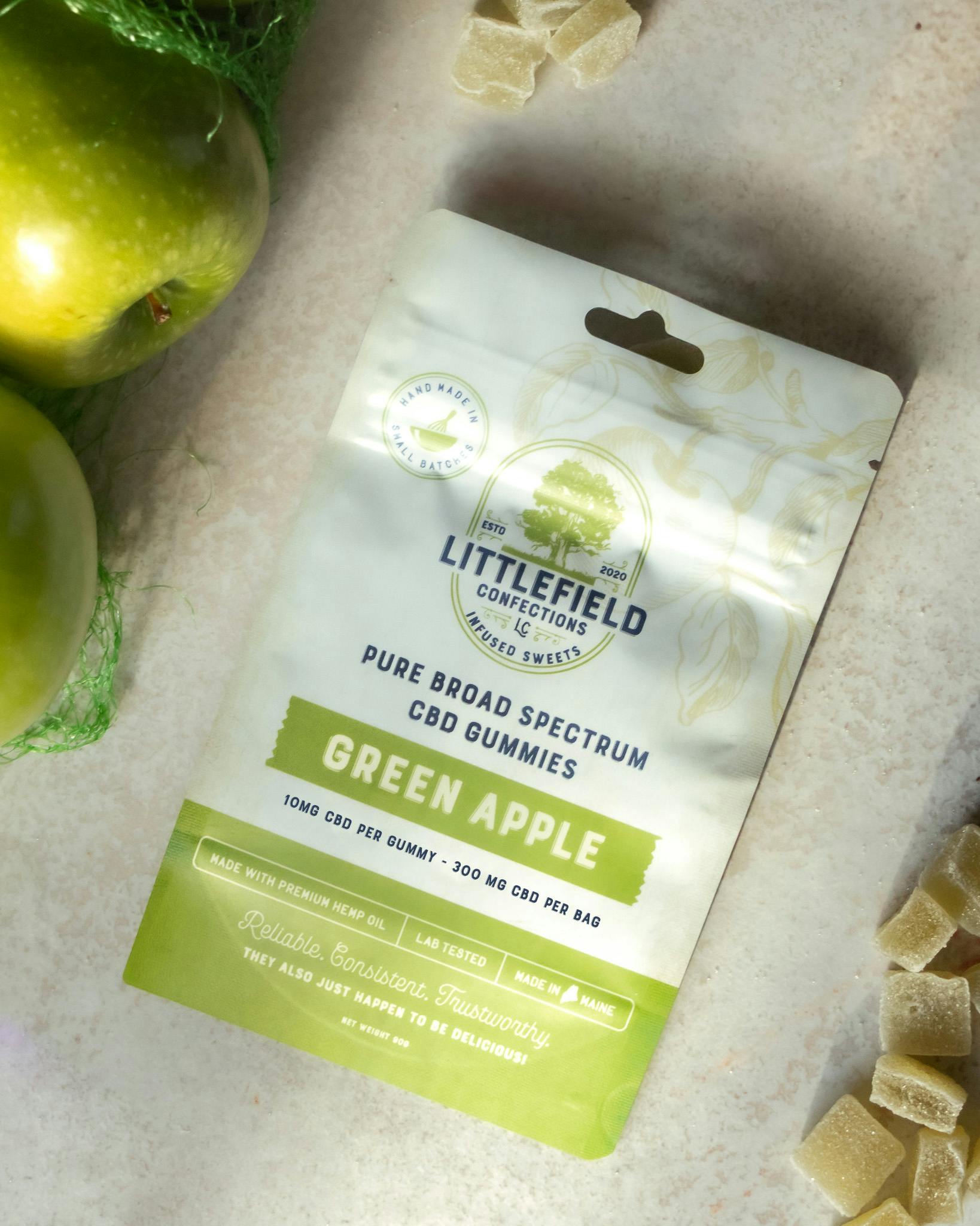 Green Apple CBD Gummies 10mg/pc 300mg Total by Littlefield Confections
