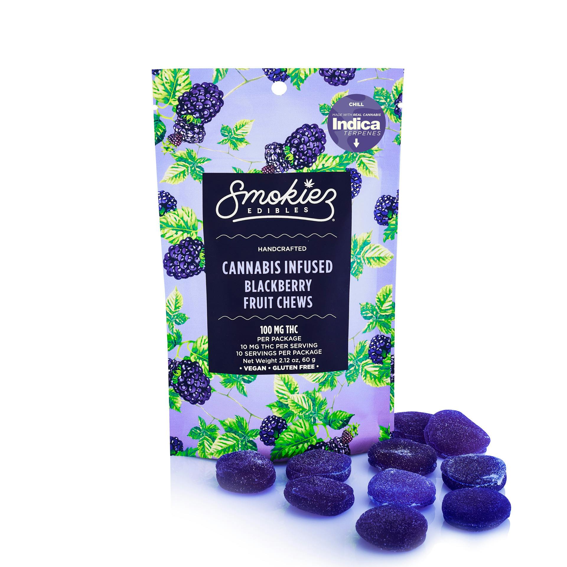 Blackberry INDICA 100mg THC Fruit Chews AZ Smokiez Edibles