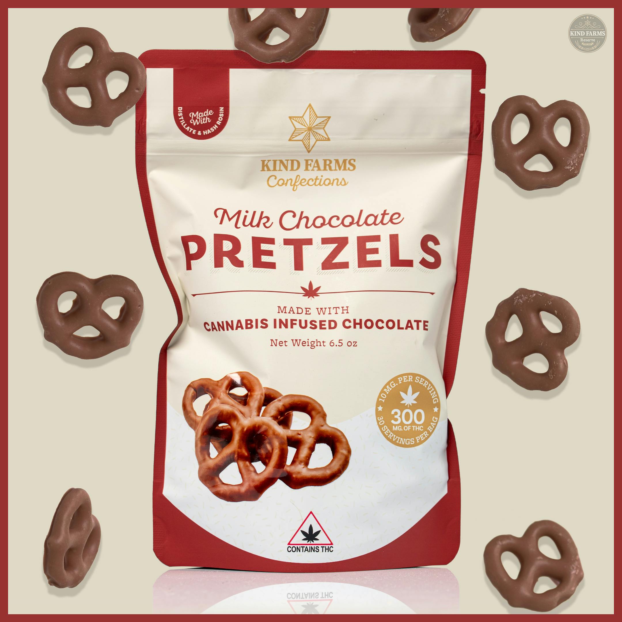 Milk Chocolate Covered Pretzels 300mg THC - Kind Farms Confections by Kind Farms Reserve