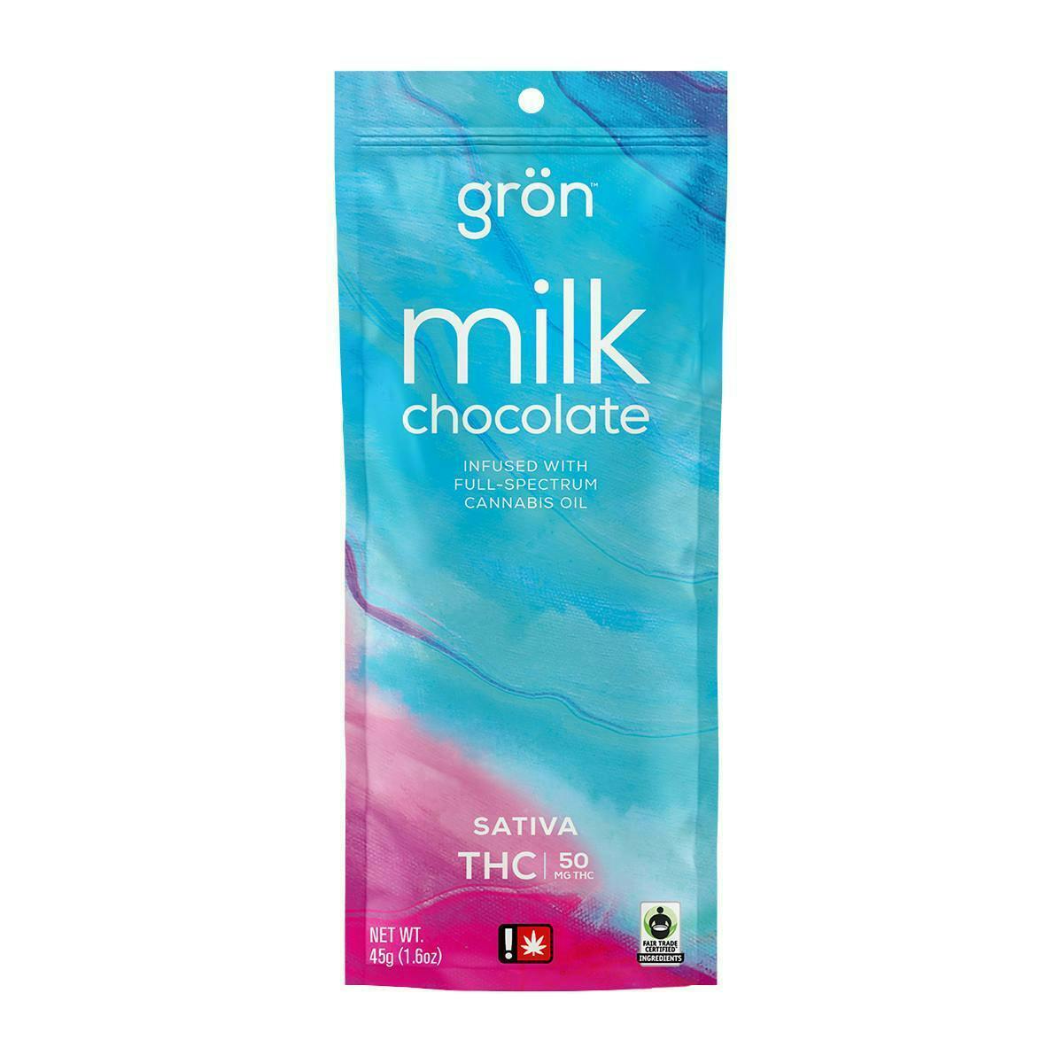 Grön Edibles: THC Milk Chocolate - Sativa - 100mg - 1ct - 100mg/ea