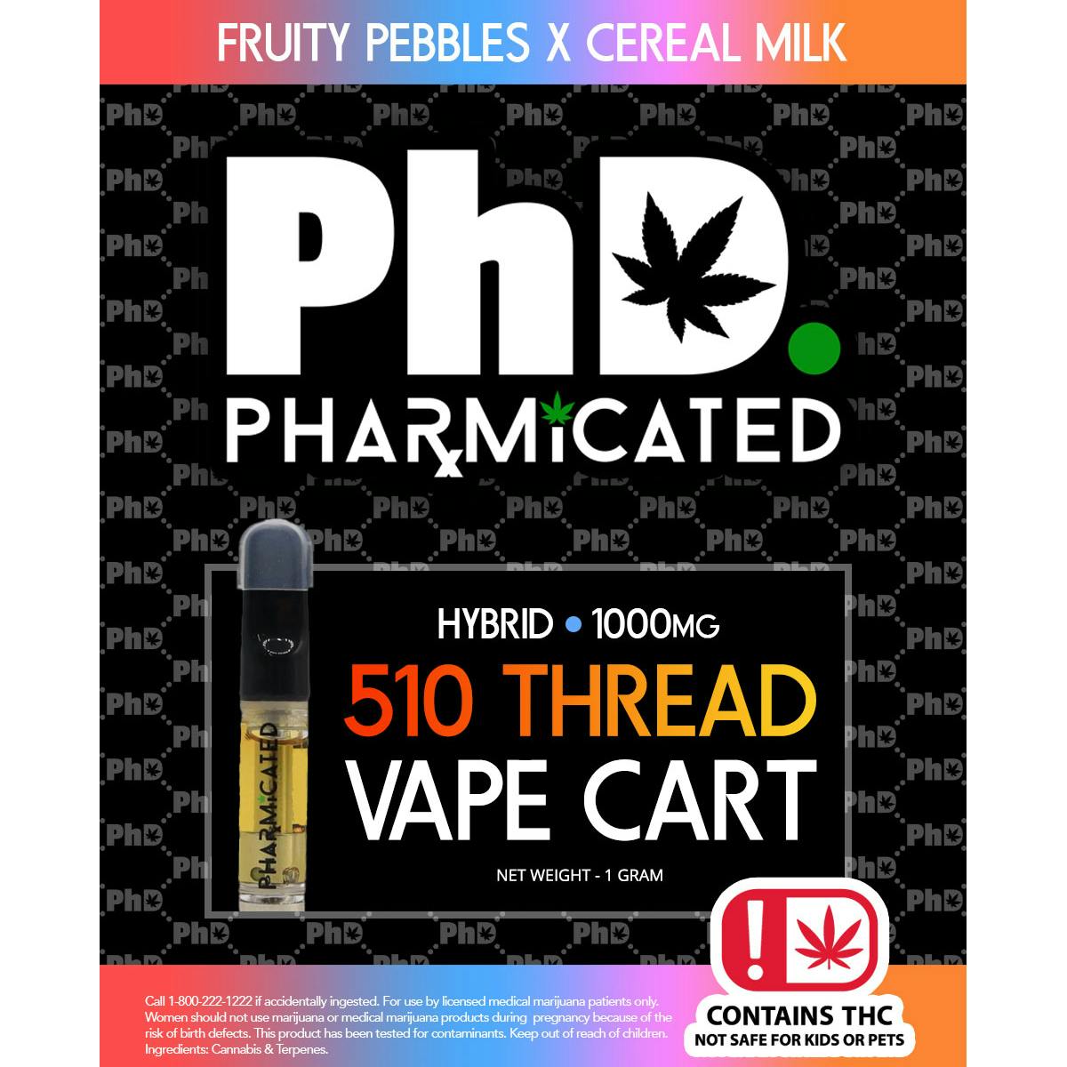 Pharmicated 510 Thread Vape Cart- 1000 mg- Fruity Pebbles X Cereal Milk(H)