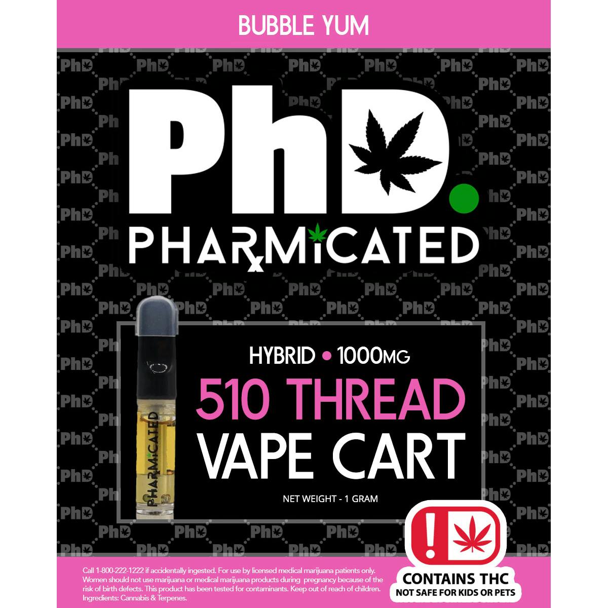 Pharmicated 510 Thread Vape Cart - 1000 mg - Bubble Yum (H)
