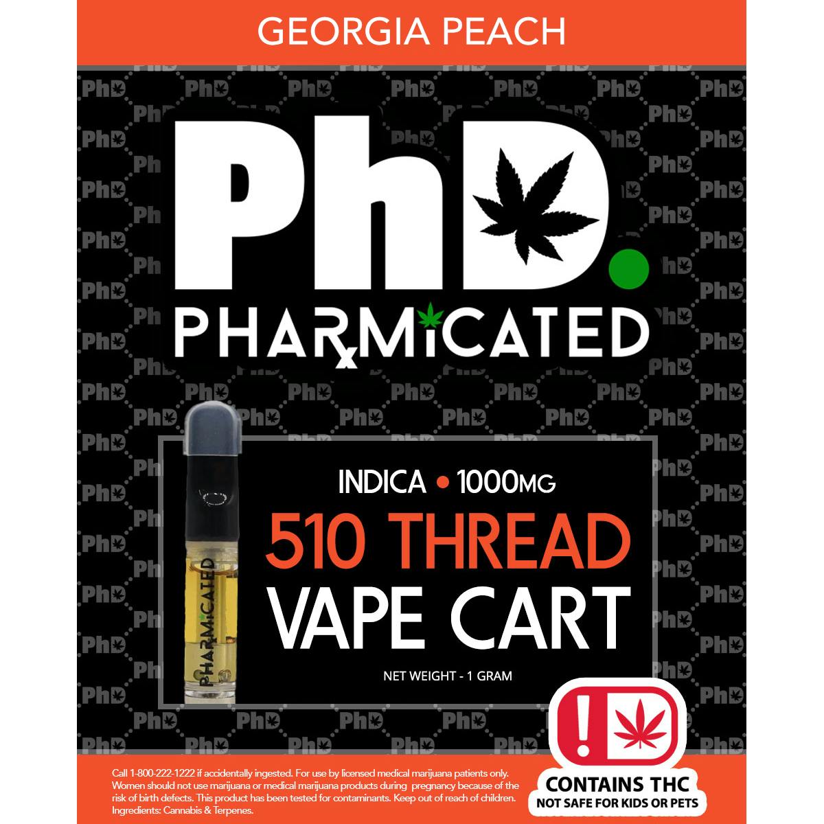 Pharmicated 510 Thread Vape Cart - 1000 mg - Georgia Peach (I)