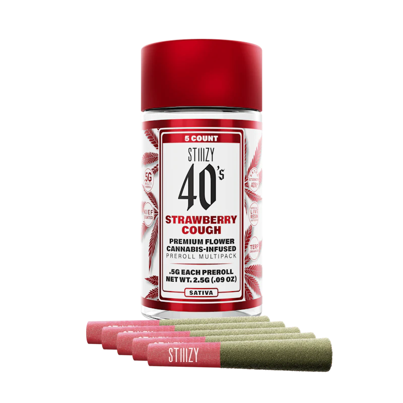 STIIIZY - STRAWBERRY COUGH - .5G 40's Infused Preroll 5 Pack, Infused Pre-Rolls