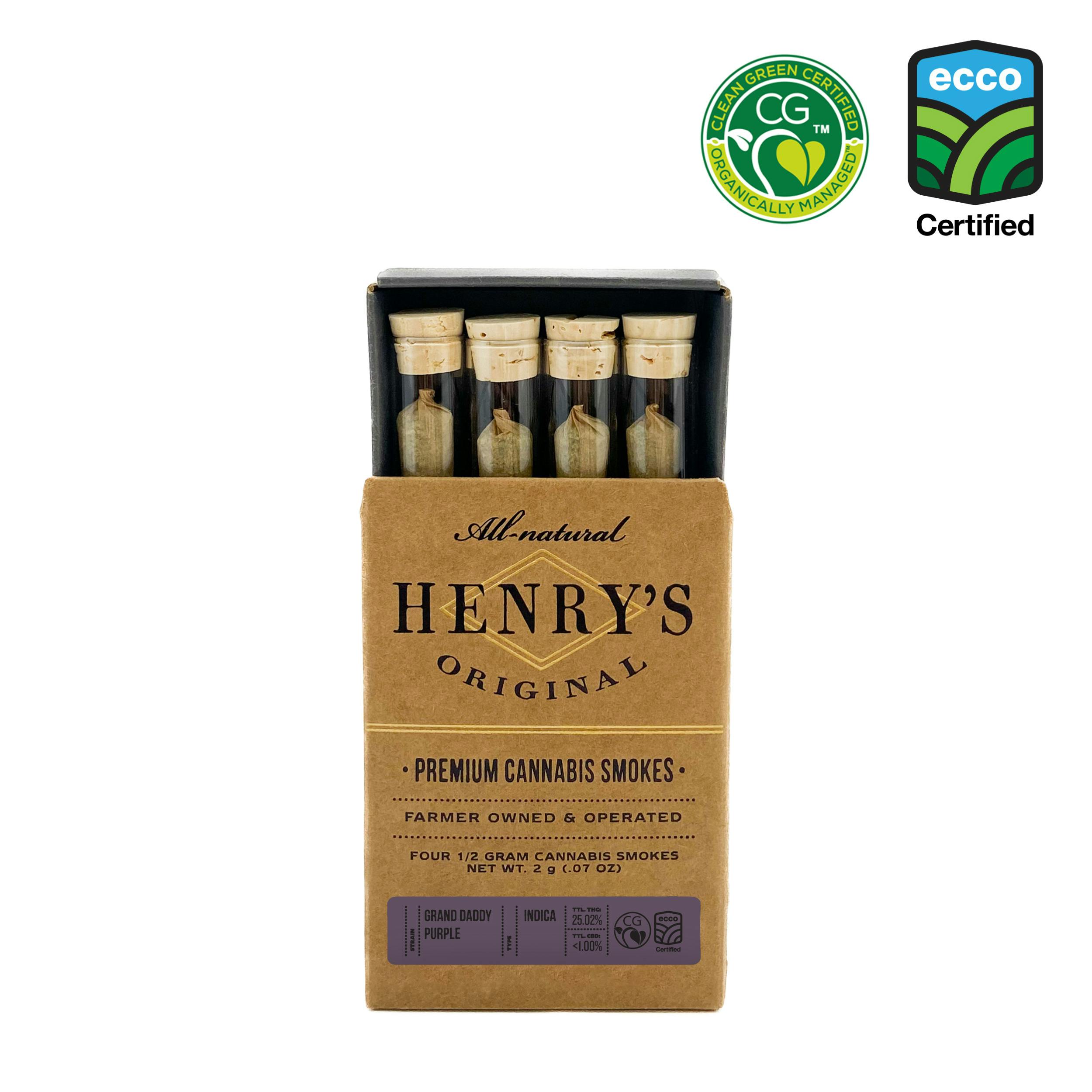 Henry's Original | Grand Daddy Purple | Joints | 0.5g each | 4pk at A Golden State