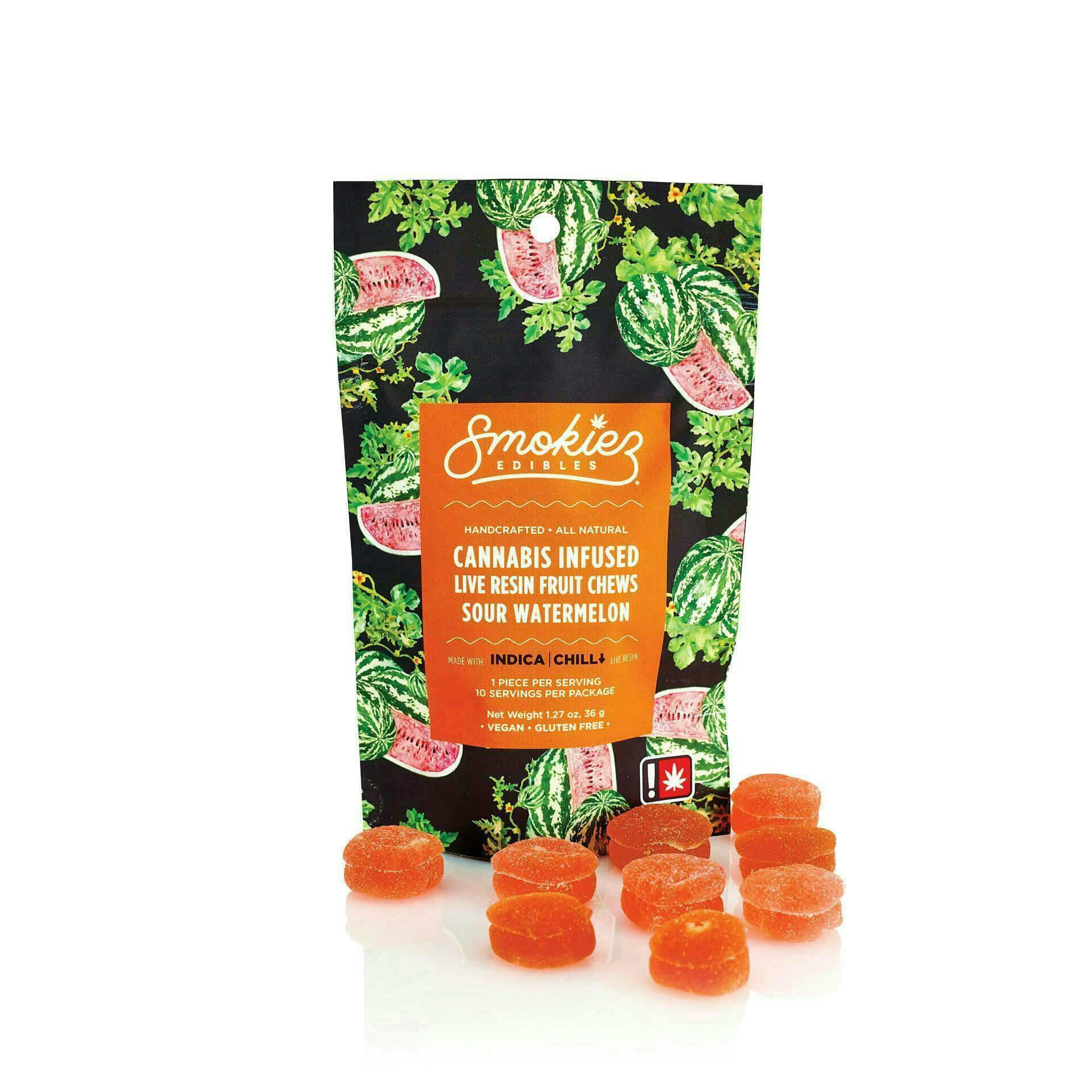 Sour Watermelon Live Resin Gummies | 100mg | 10ct | 10mg/ea by Smokiez Edibles