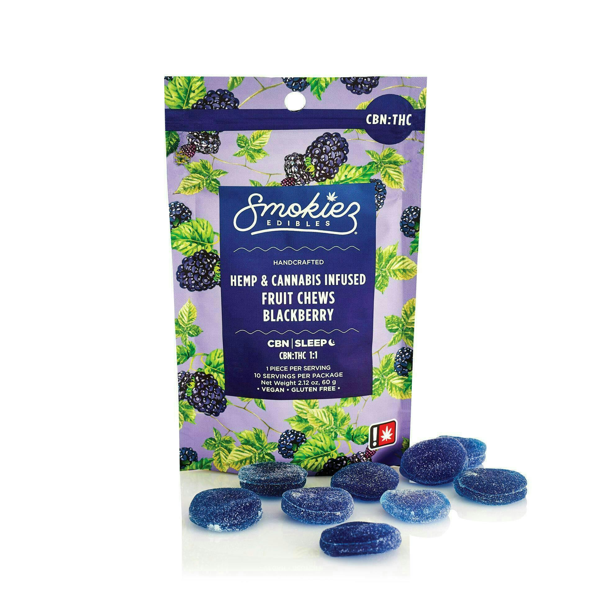Blackberry Fruit Chews CBN:THC | 100mg | 10ct | 10mg/ea by Smokiez Edibles