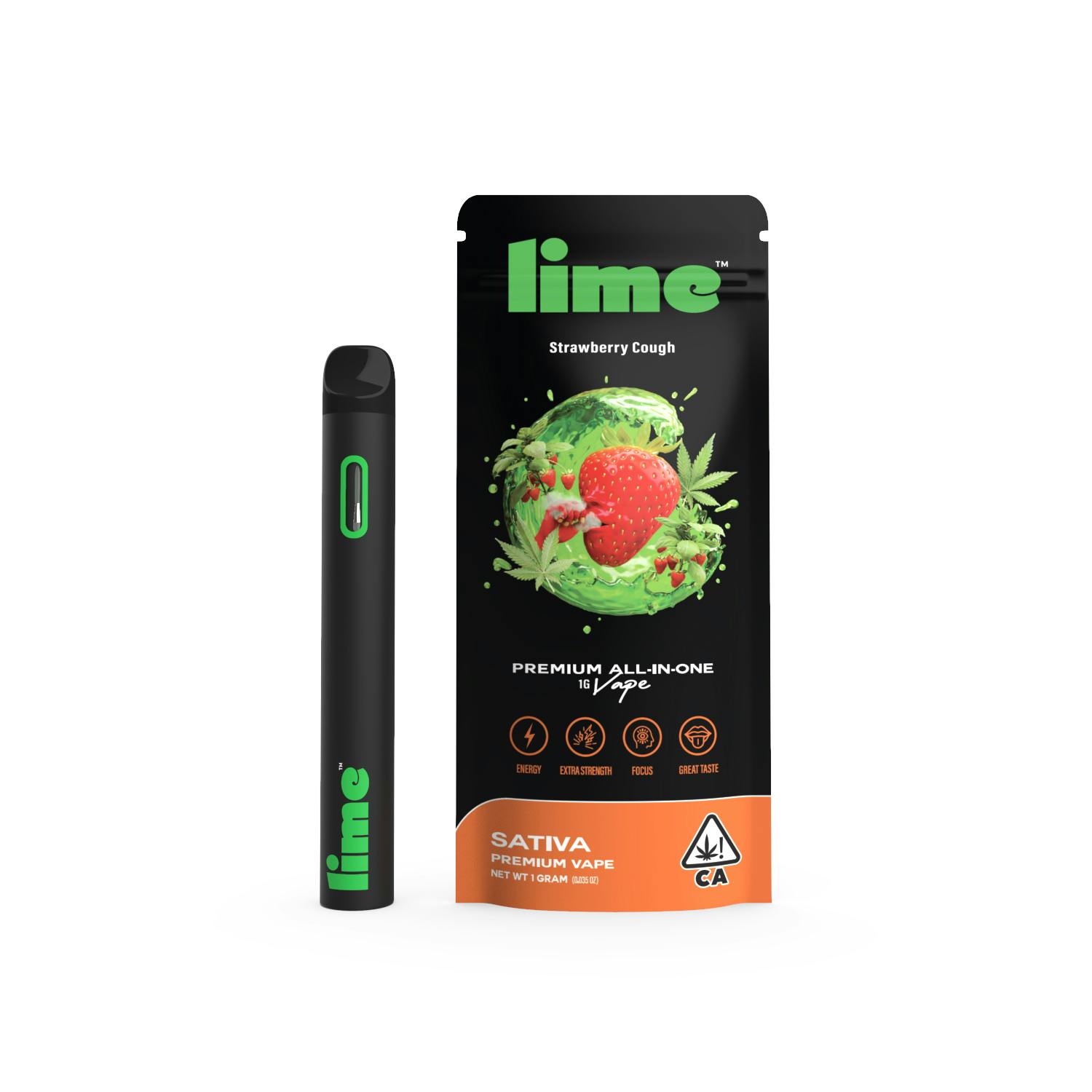 Sativa (1g Premium All-In-One Vape) | Strawberry Cough - Lime