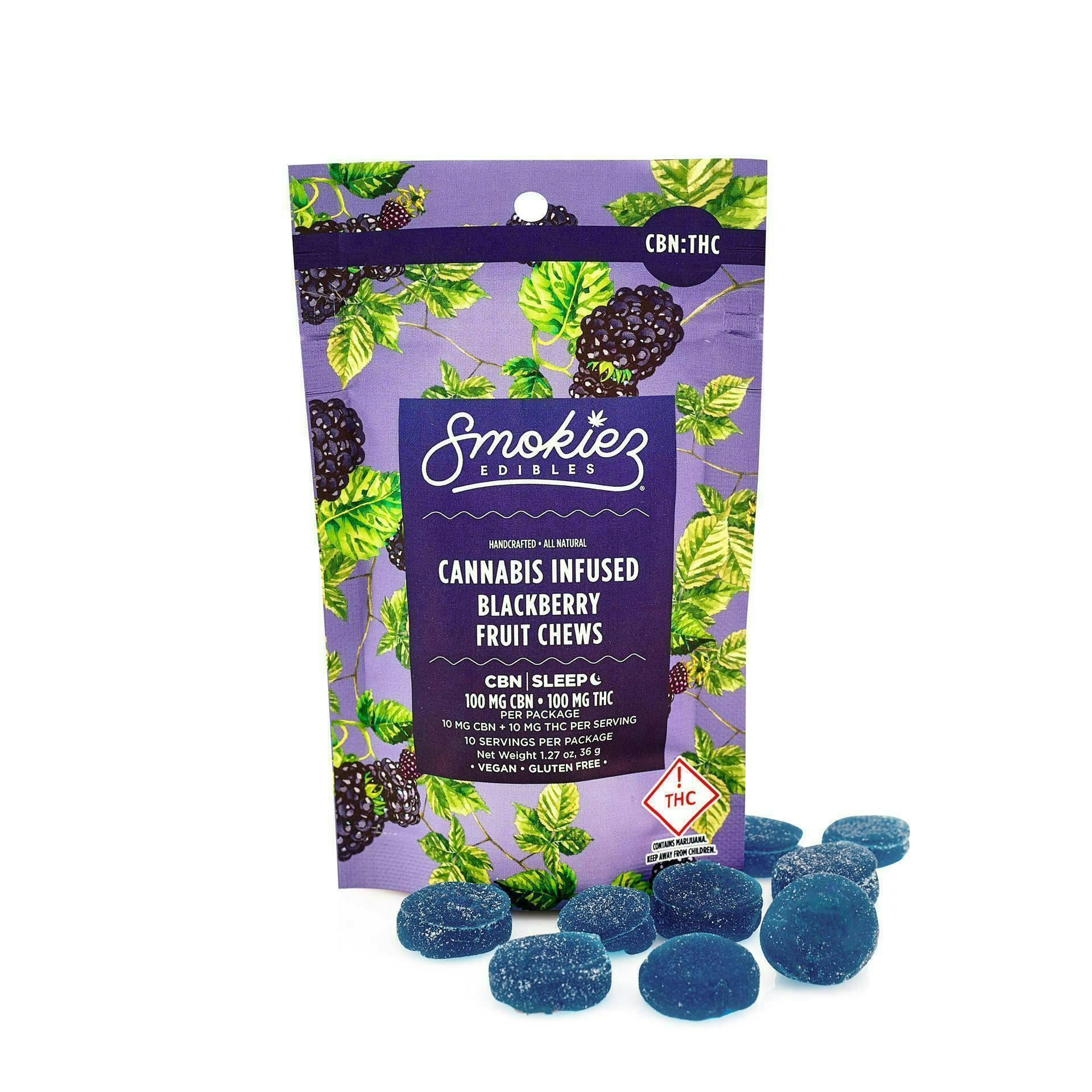 Blackberry Fruit Chews THC:CBN 1:1 | 100mg | 10ct | 100mg/ea