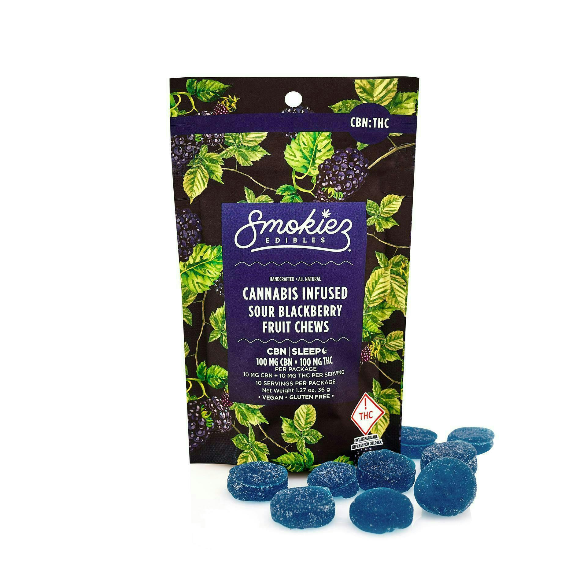 Blackberry Fruit Chews THC:CBN 1:1 | 100mg | 10ct | 100mg/ea by Smokiez Edibles