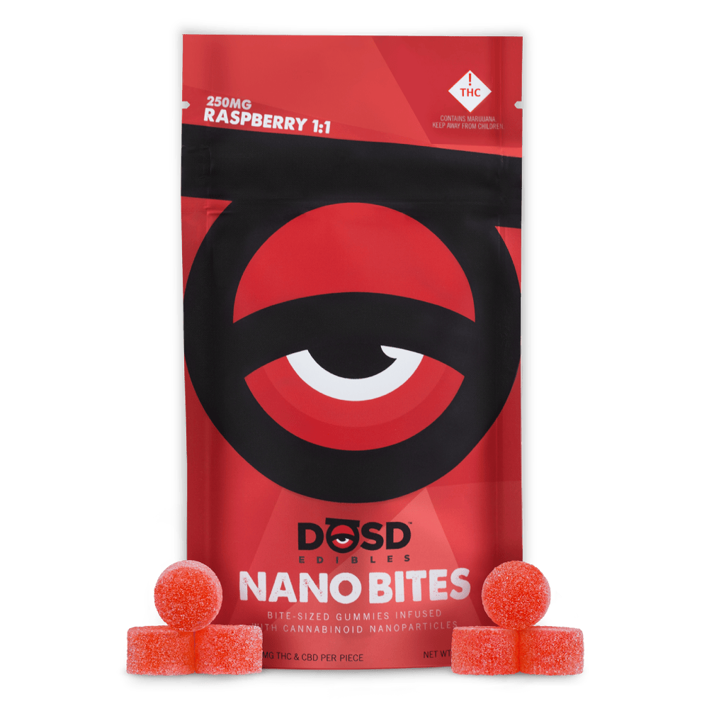 Nano Bites - Raspberry 1:1 CBD 250mg, Hybrid Enhanced at Midwest Dispensary
