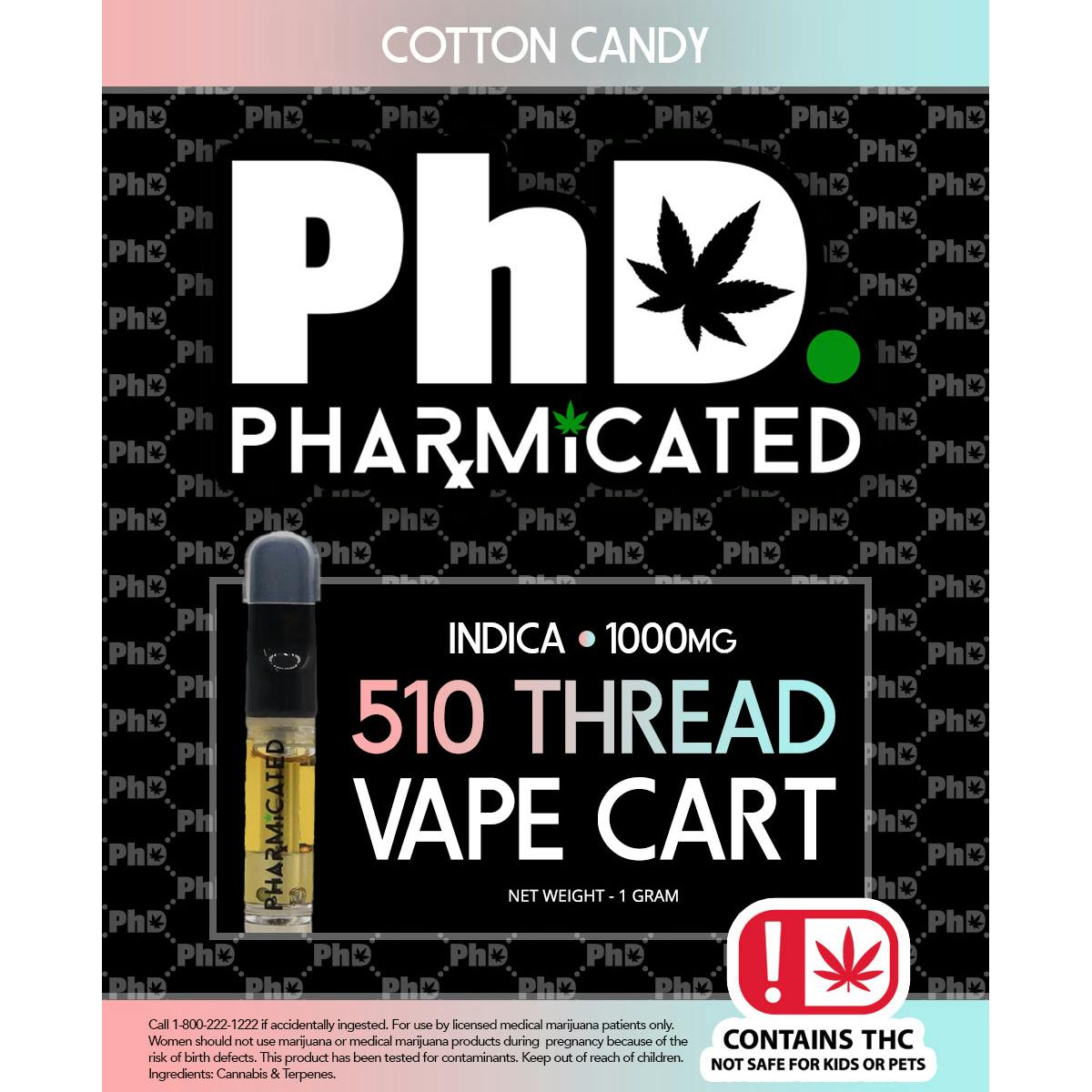 Pharmicated 510 Thread Vape Cart - 1000 mg - Cotton Candy (I)