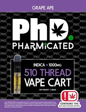 Pharmicated 510 Thread Vape Cart - 1000 mg - Grape Ape (I)