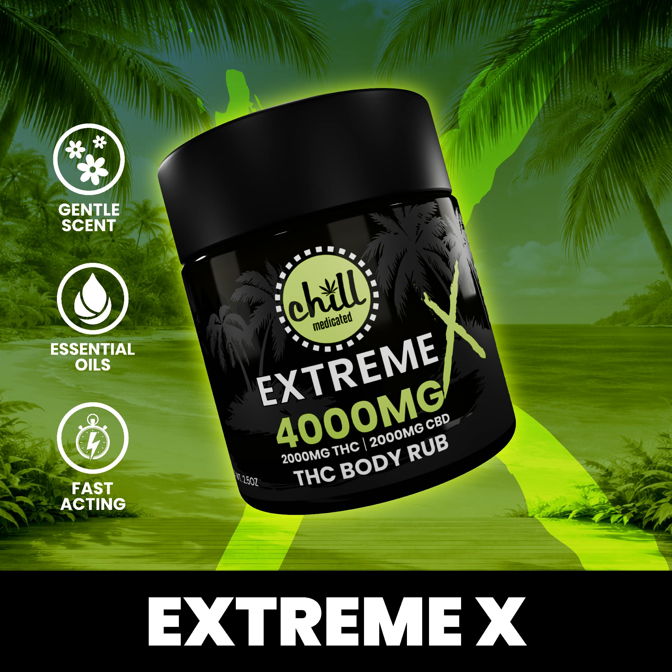 2000mg THC : 2000mg CBD | EXTREME X Body Rub | Chill Medicated