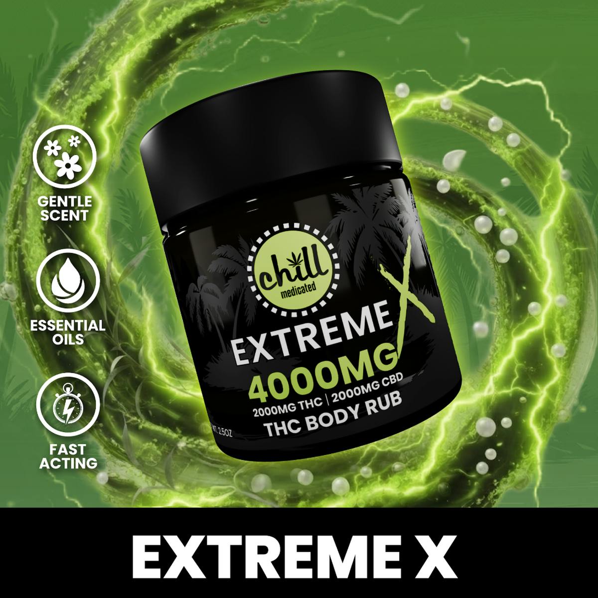 2000mg THC : 2000mg CBD | EXTREME X Body Rub | Chill Medicated | MED