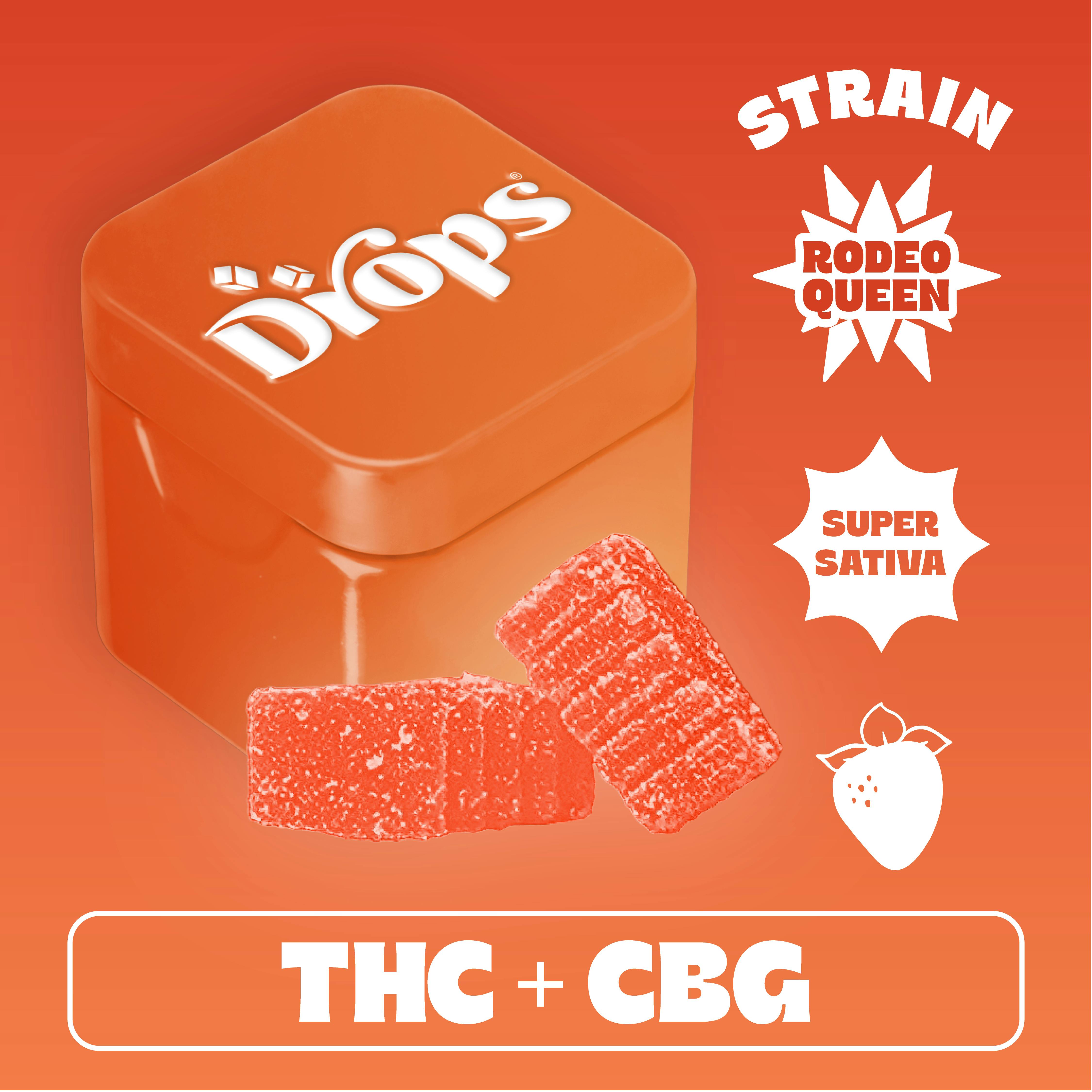 Drops| Strawberry 2pc Rodeo Queen| Super Sativa |100mg THC + 100mg CBG|