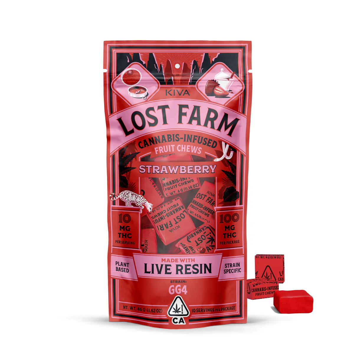Kiva Confections - Lost Farm Strawberry X GG4 Resin 100mg Chews Main Image