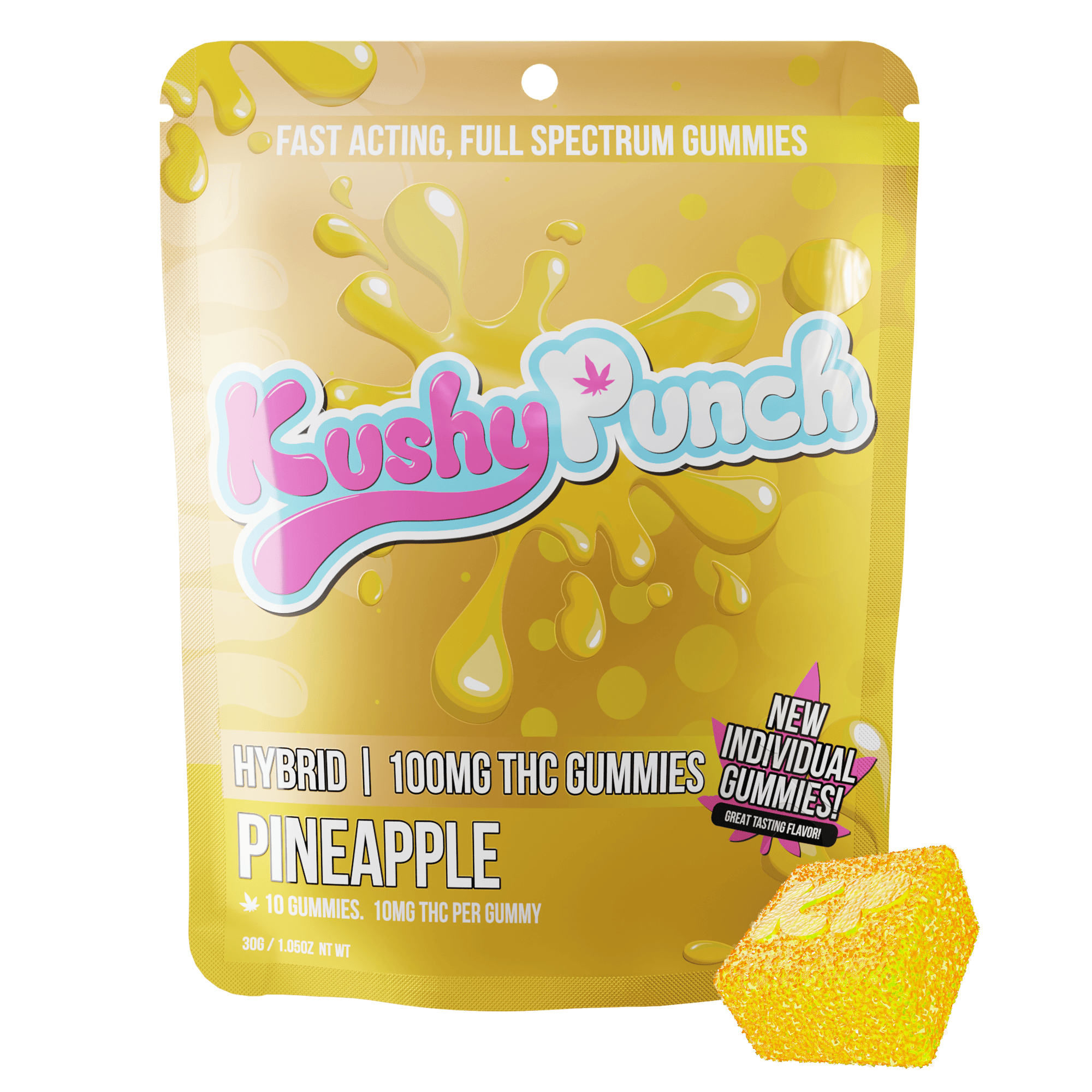 Kushy Punch: Pineapple Gummies - 100mg - 10ct - 10mg/ea