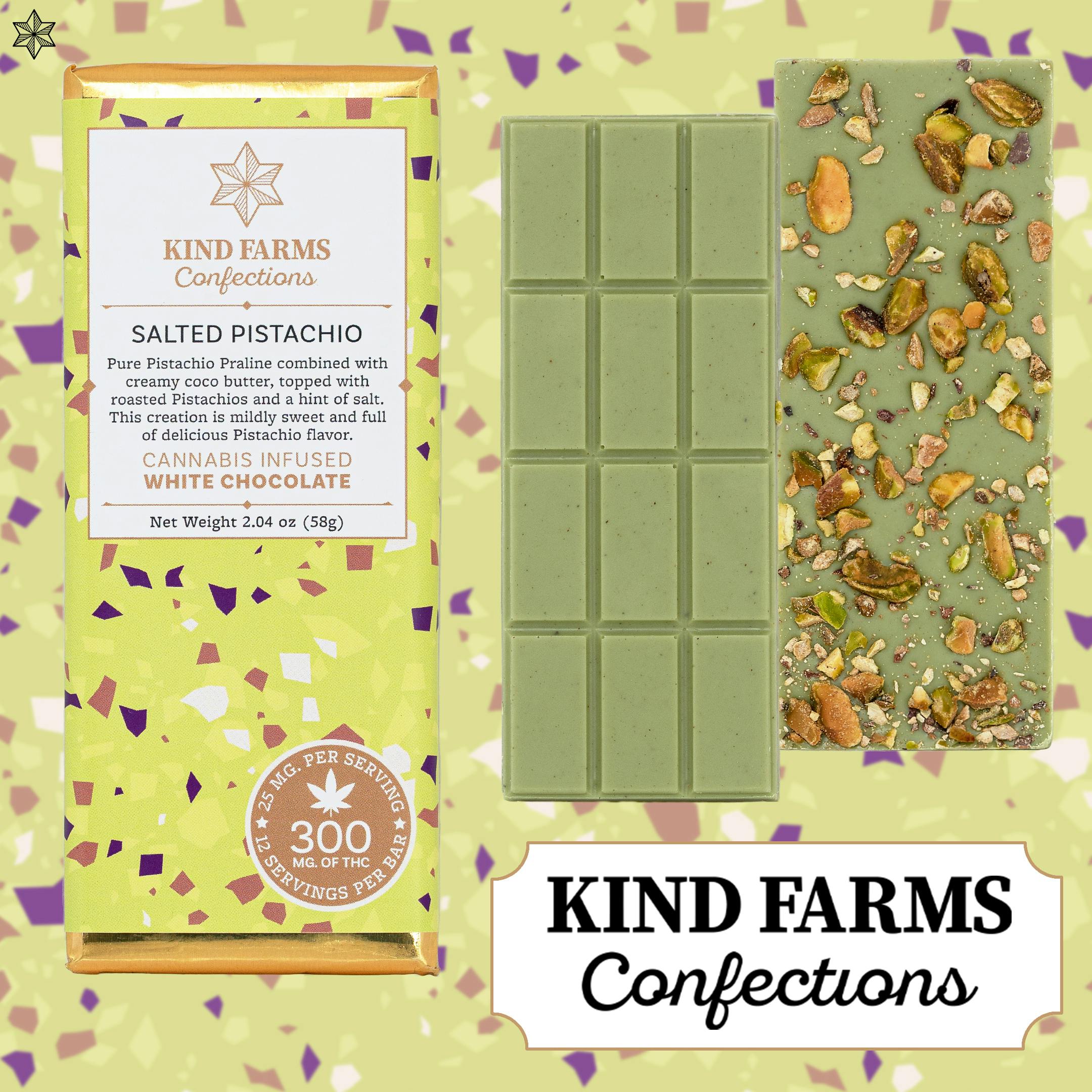 Salted Pistachio Bar 300mg THC - Kind Farms Confections by Kind Farms Reserve