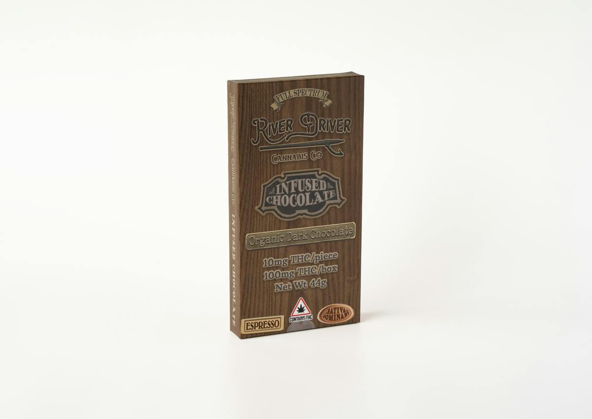 Espresso Organic Vegan Dark Chocolate Bar 100mg by River Driver Cannabis Co