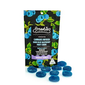 Sour Blue Raspberry INDICA Fruit Chews, 100 mg THC - NV