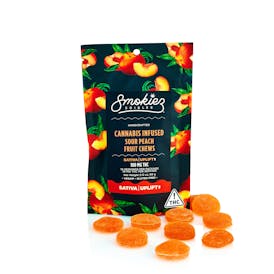 Sour Peach SATIVA Fruit Chews, 100 mg THC - NV