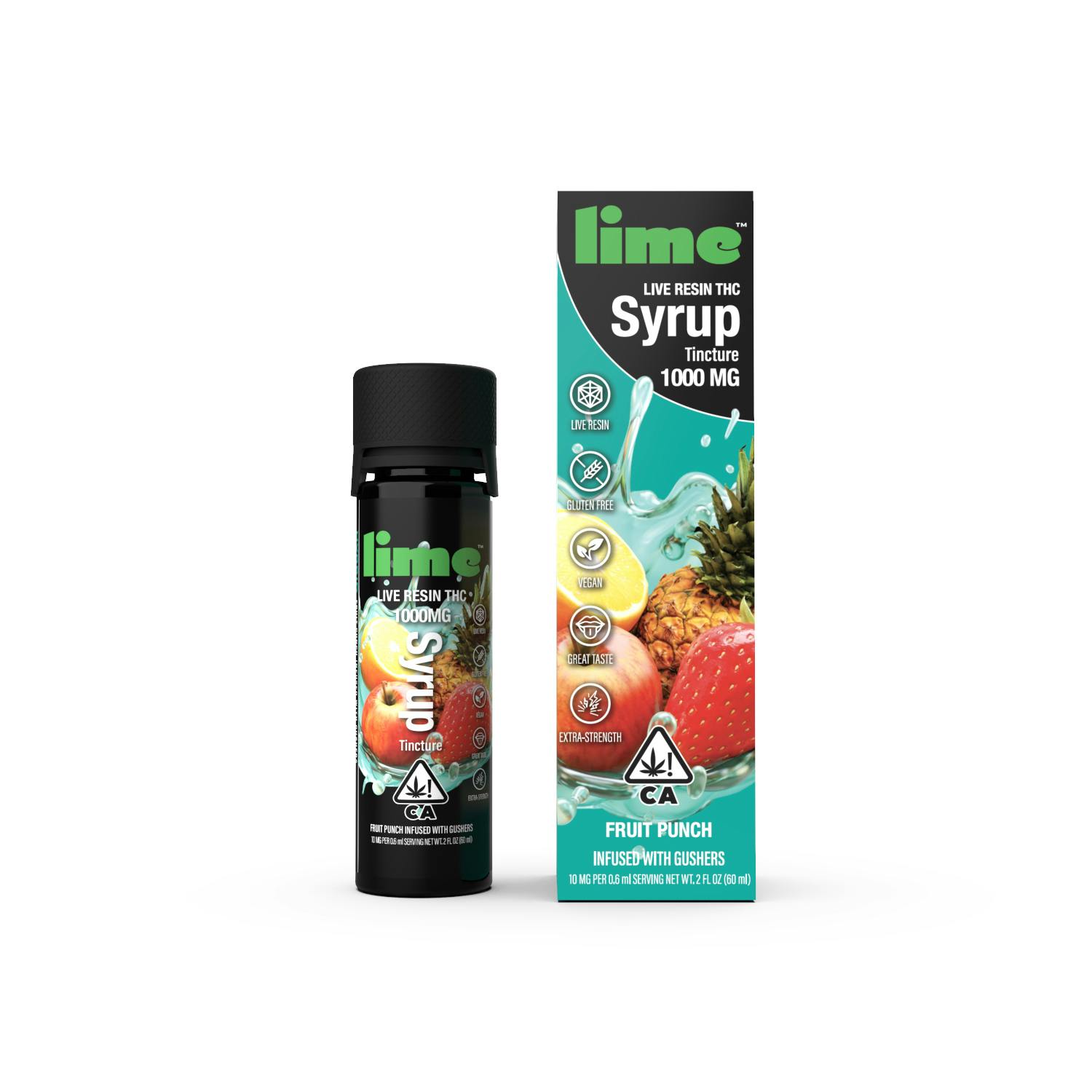 1000mg Live Resin THC Syrup Tincture Fruit Punch Lime
