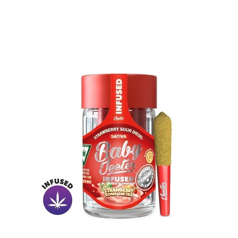 Jeeter Strawberry Sour Diesel · Baby Infused Minis · 0.5g each · 5pk, Infused Pre-Rolls
