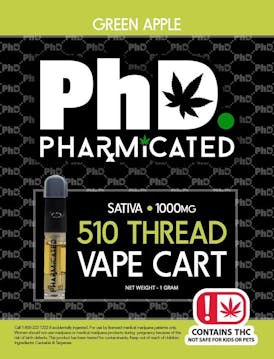 Pharmicated 510 Thread Vape Cart - 1000 mg - Green Apple (S)